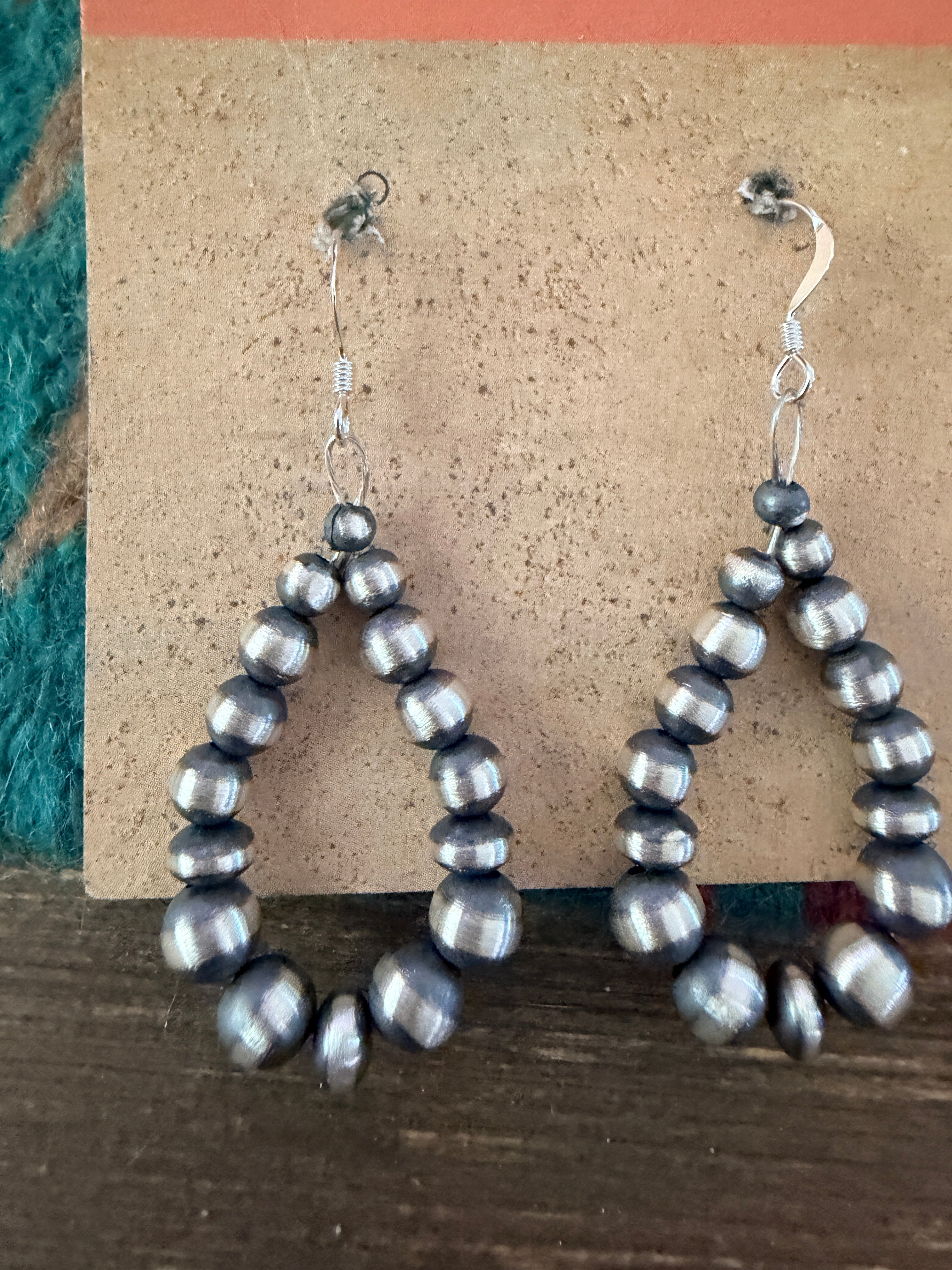 Handcrafted Sterling Silver Pearl Beaded Dangle Hoop Earrings