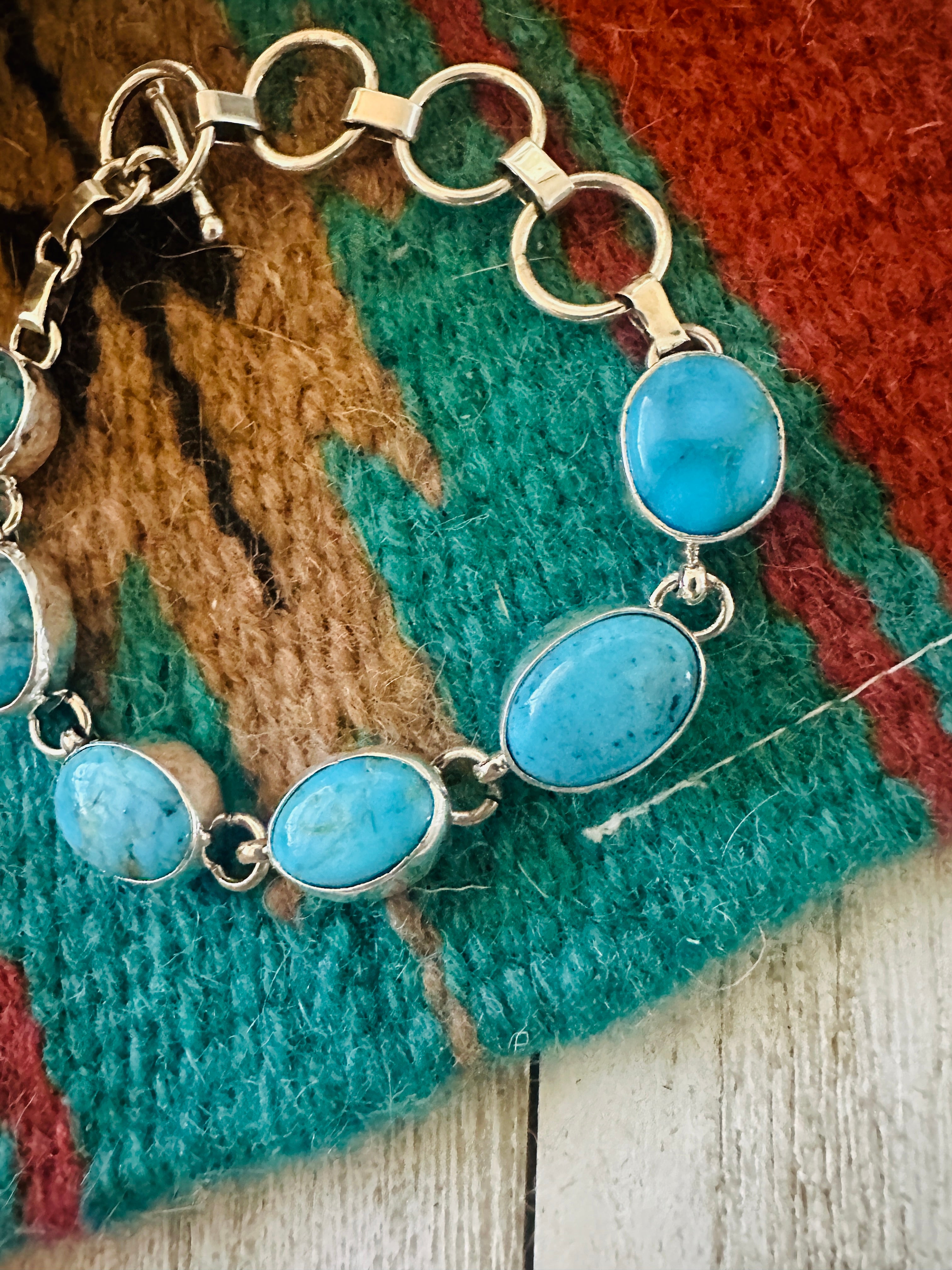 Navajo Turquoise & Sterling Silver Link Bracelet