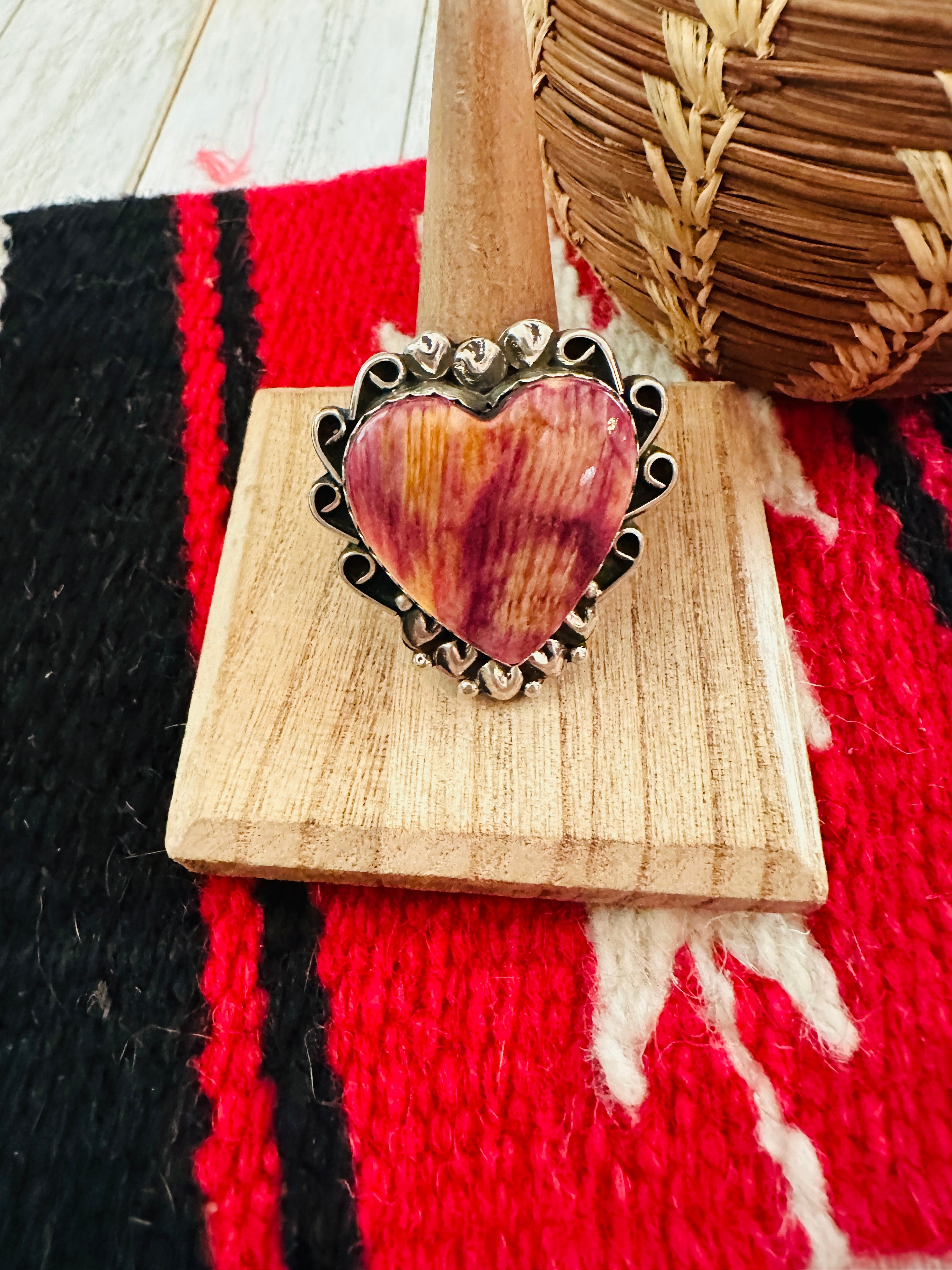 Navajo Purple Spiny & Sterling Silver Heart Ring Size 9.5