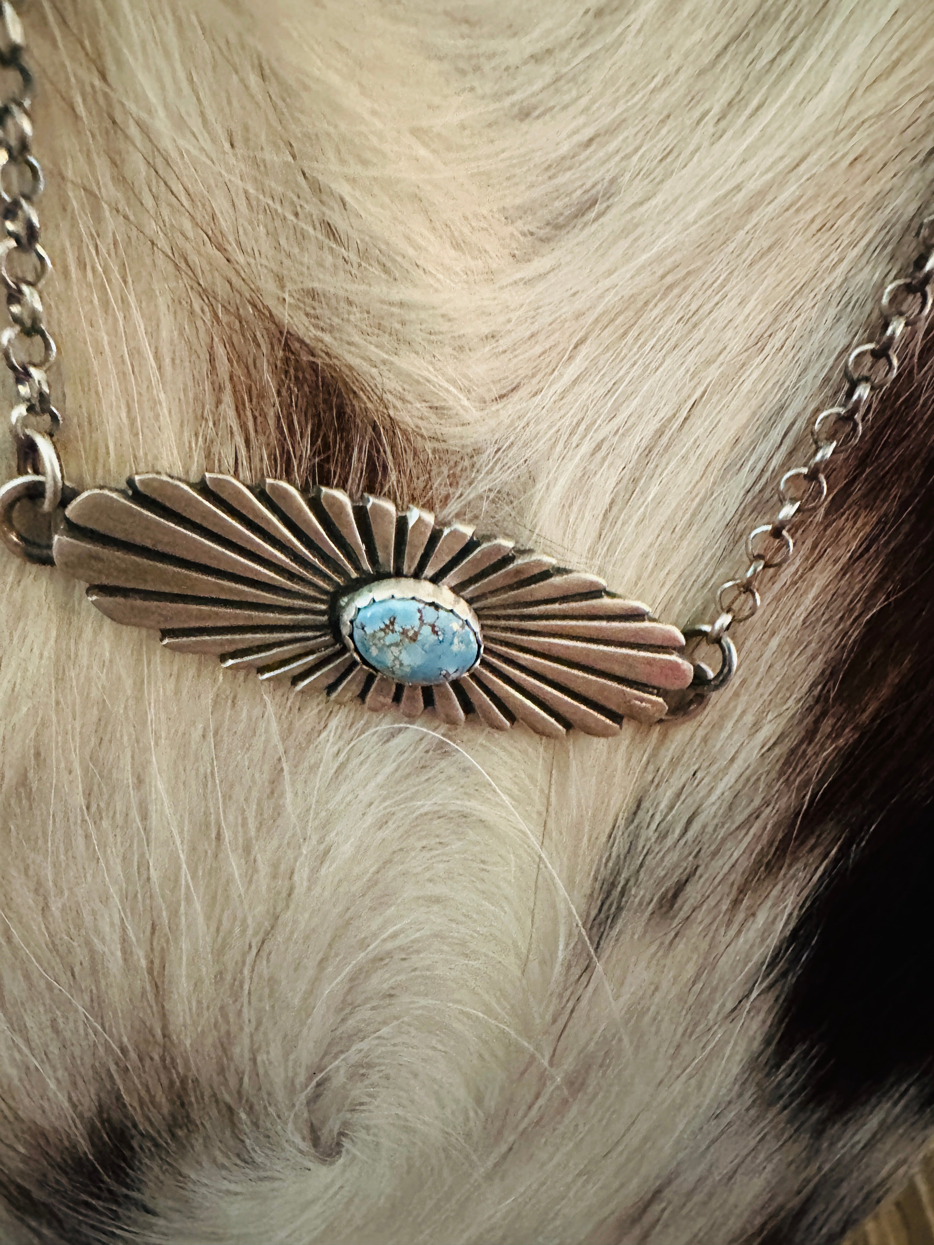 Handcrafted Golden Hills Turquoise & Sterling Silver Necklace by Leroy James