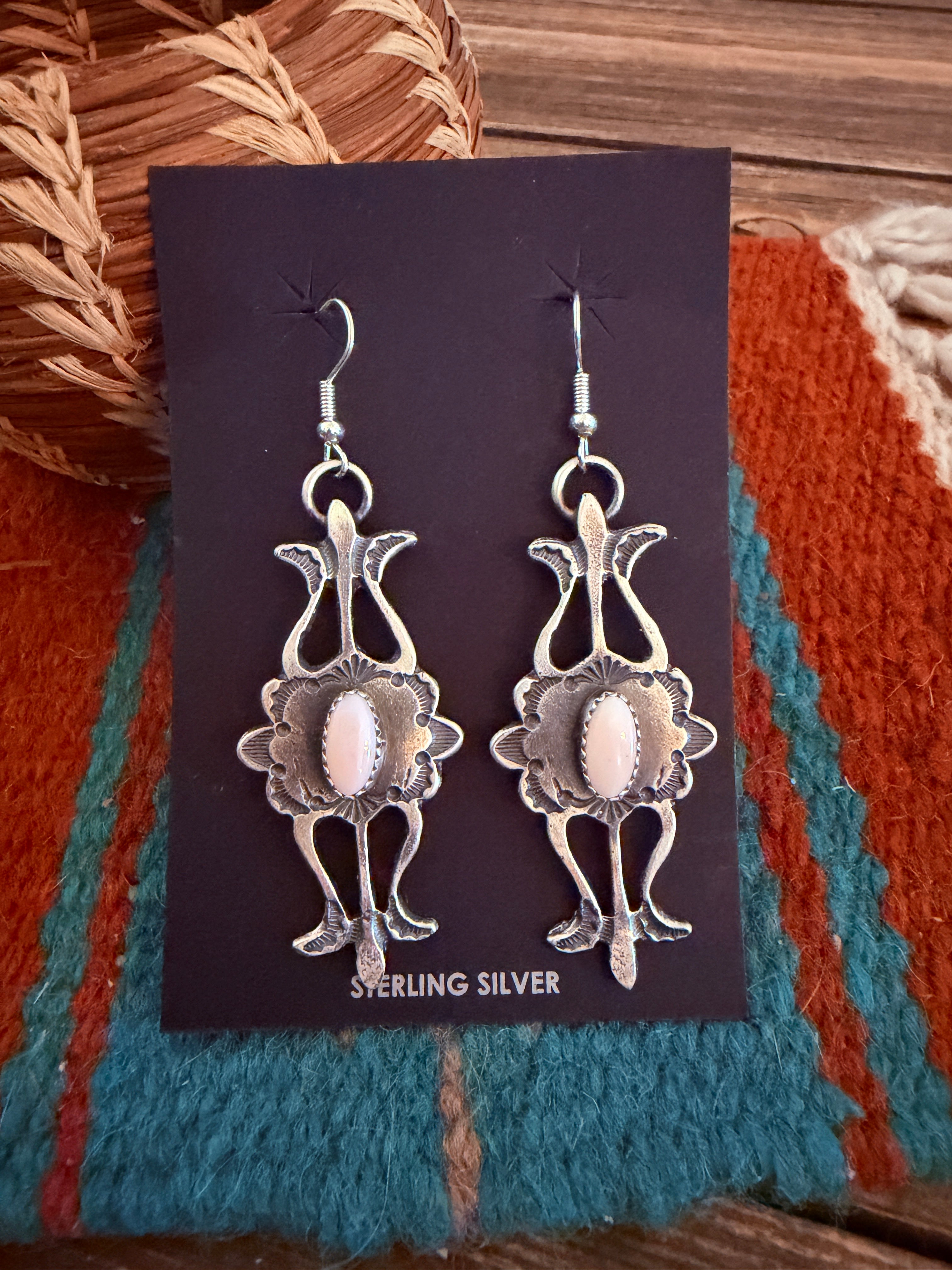 Handcrafted Queen Pink Conch & Sterling Silver Dangle Earrings by Kevin Billah