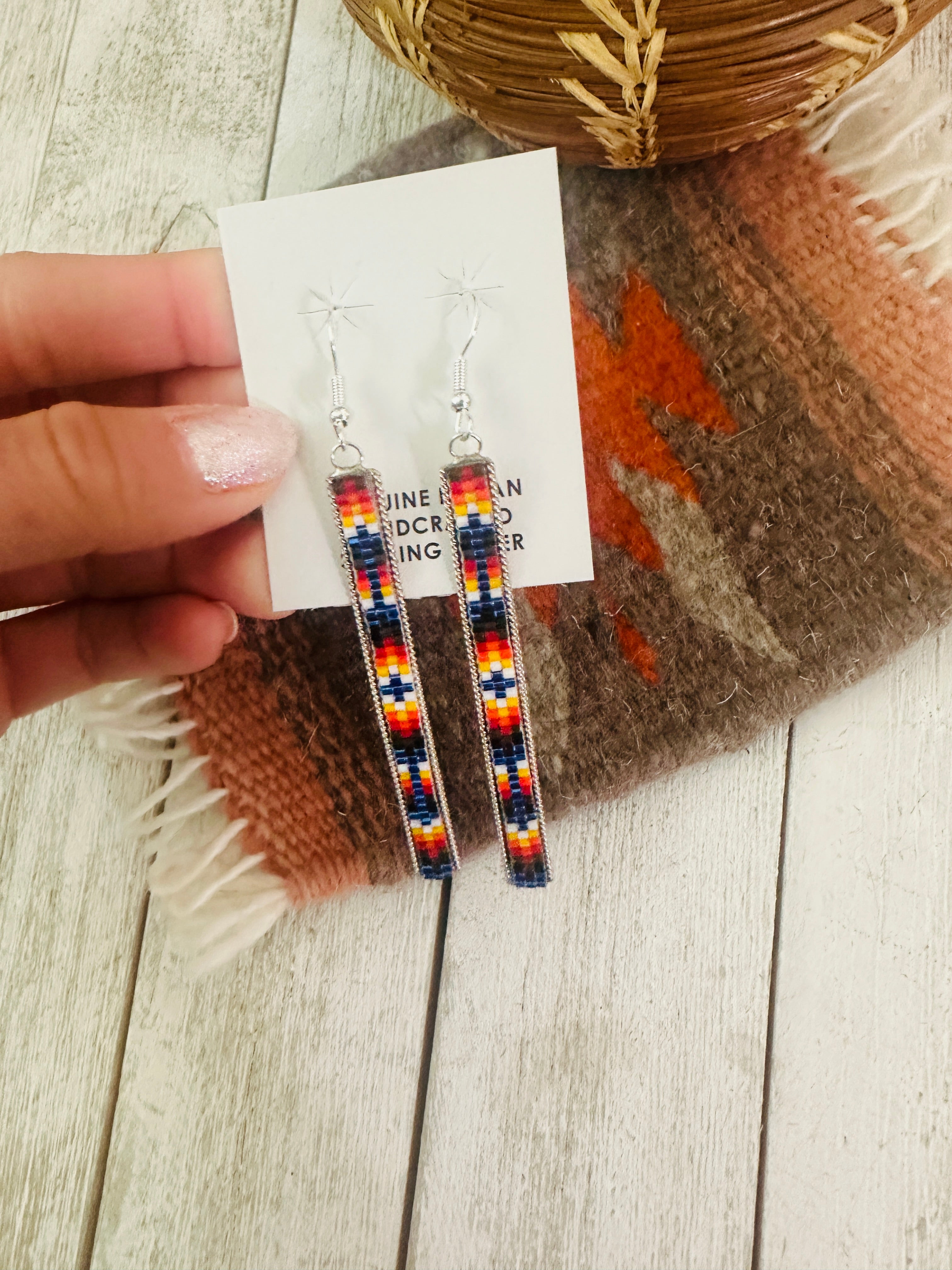 Navajo Handmade Multicolor Beaded Dangle Earrings