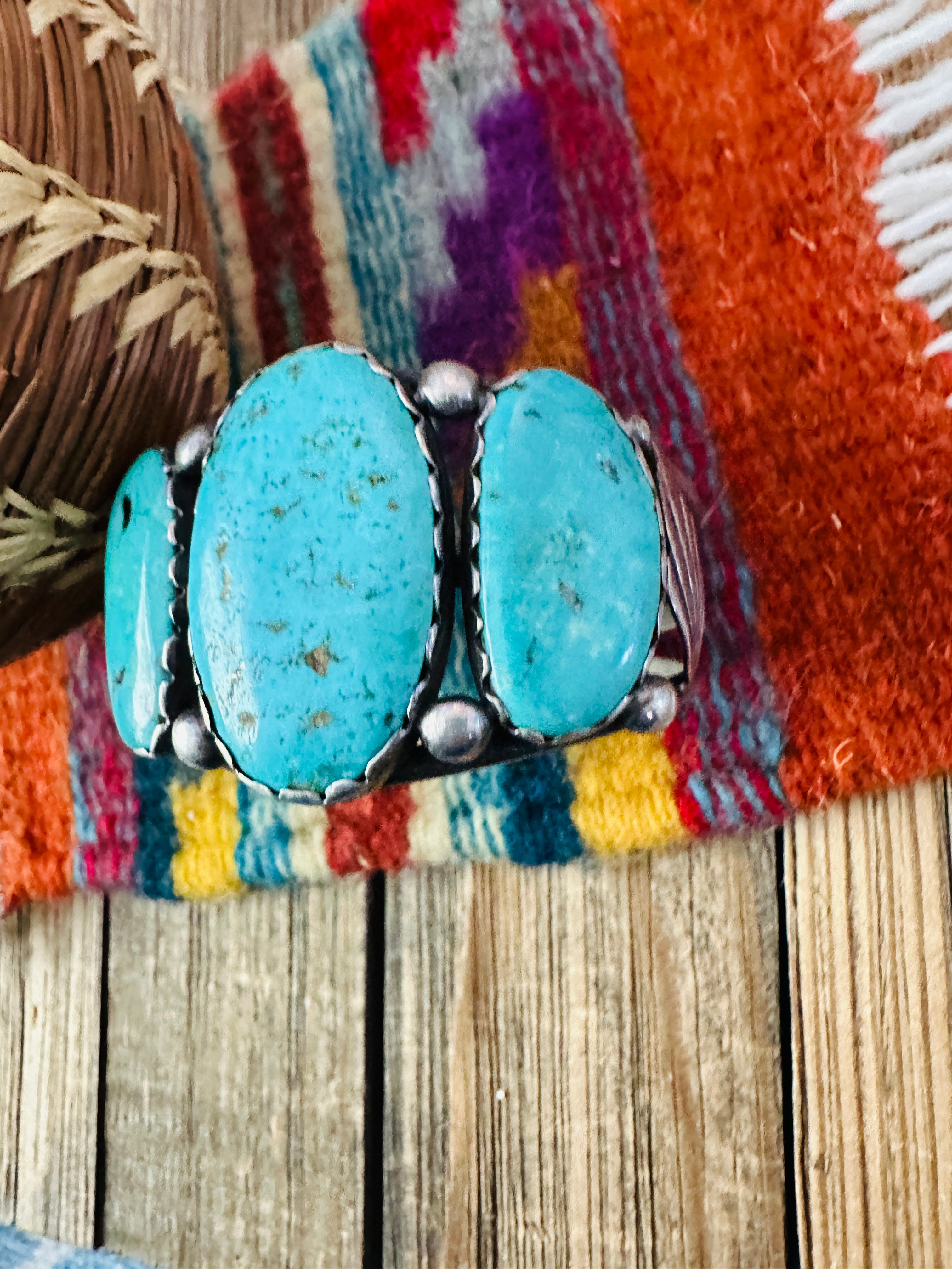 Handcrafted Old Pawn Sterling Silver & Turquoise Cuff Bracelet
