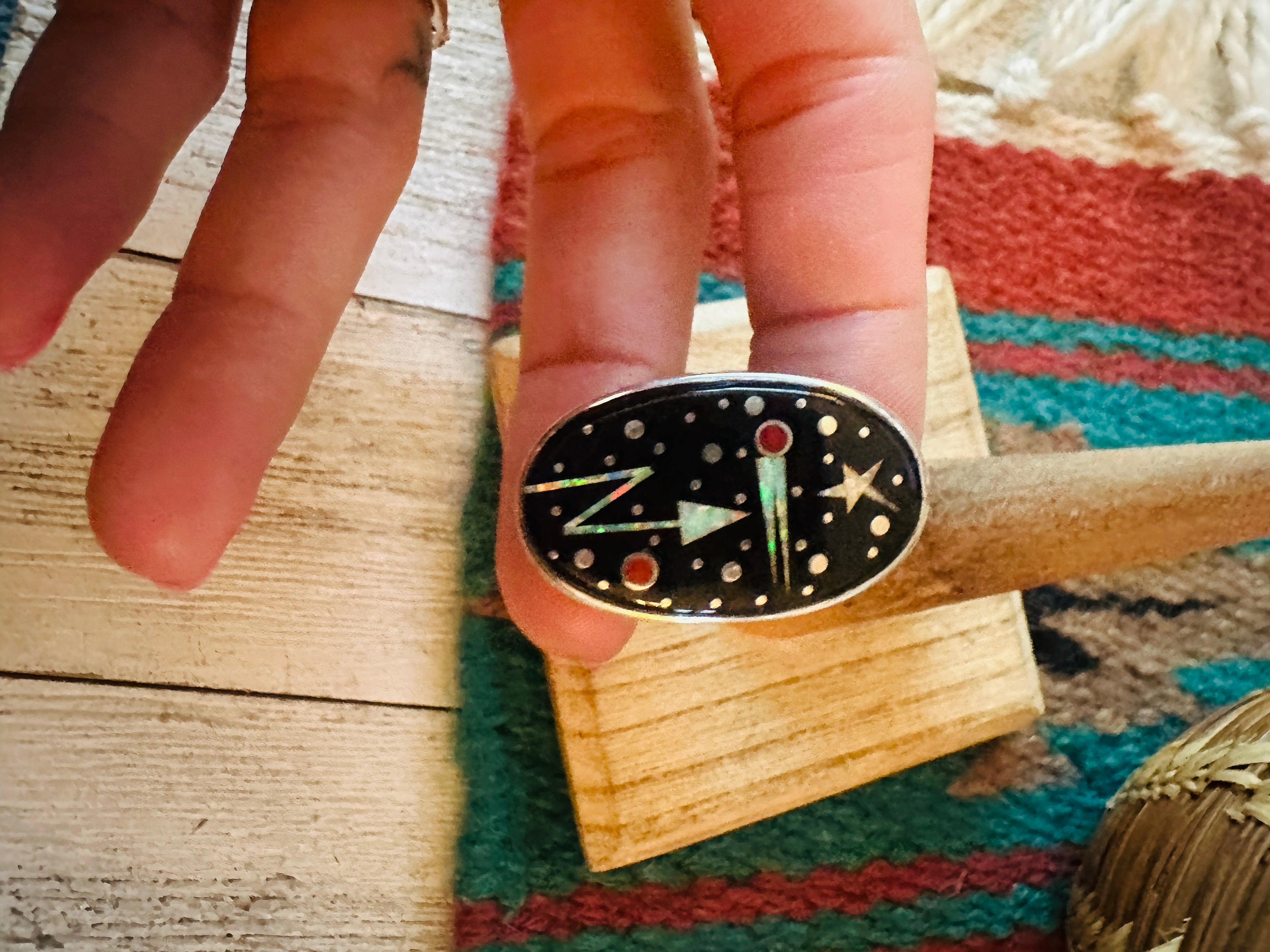 Navajo Multi Stone & Sterling Silver Starry Night Inlay Ring