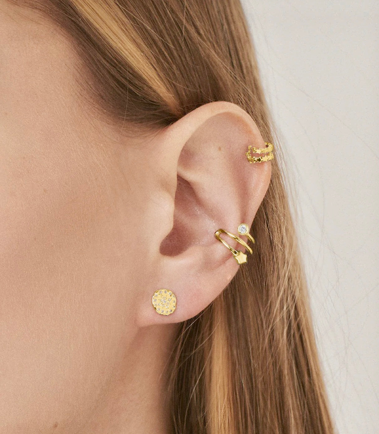 Sterling Silver Star & CZ Ear Cuff- Gold Plated