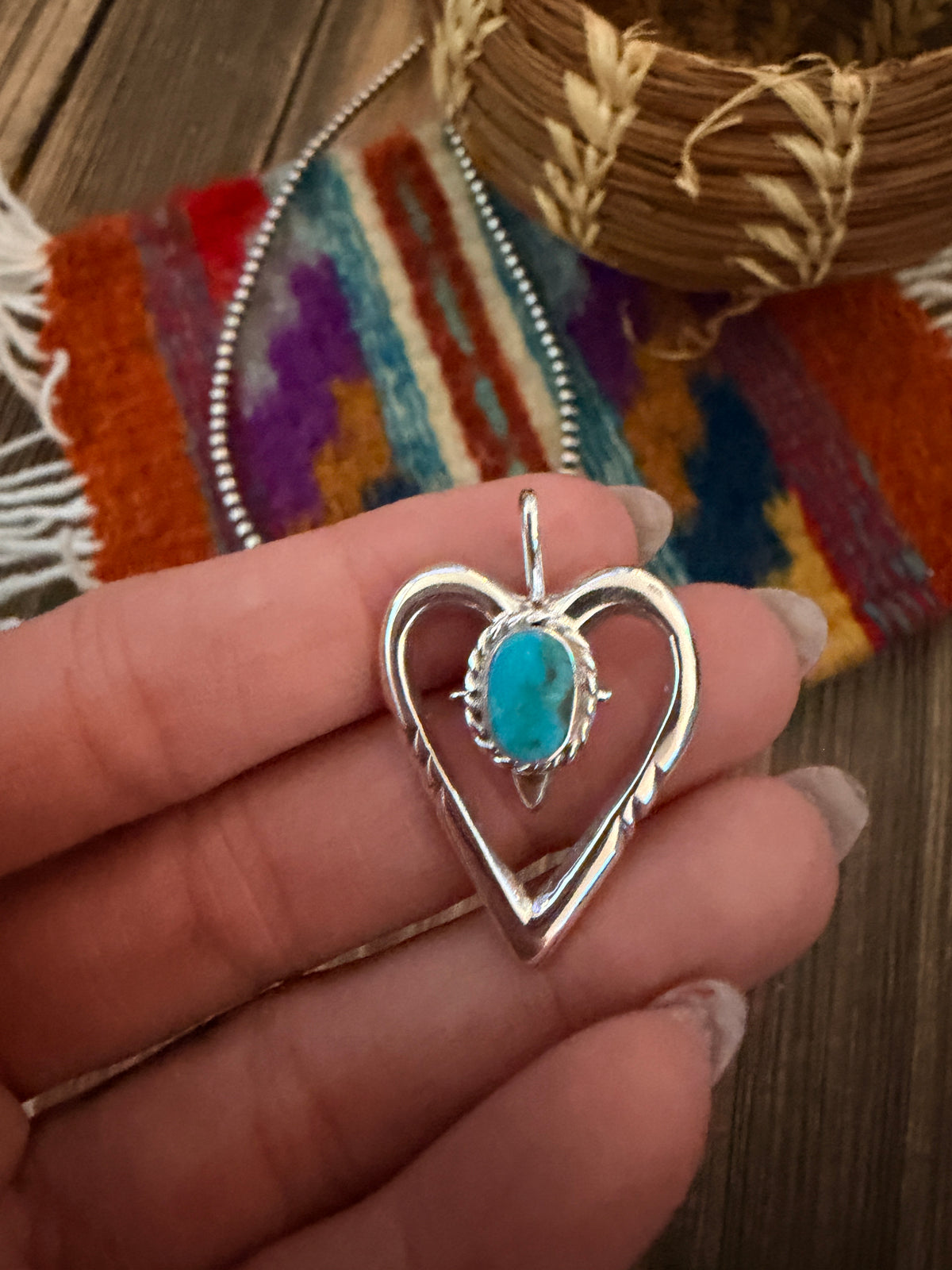 Handcrafted Sterling Silver & Turquoise Heart Pendant by Joseph Martinez