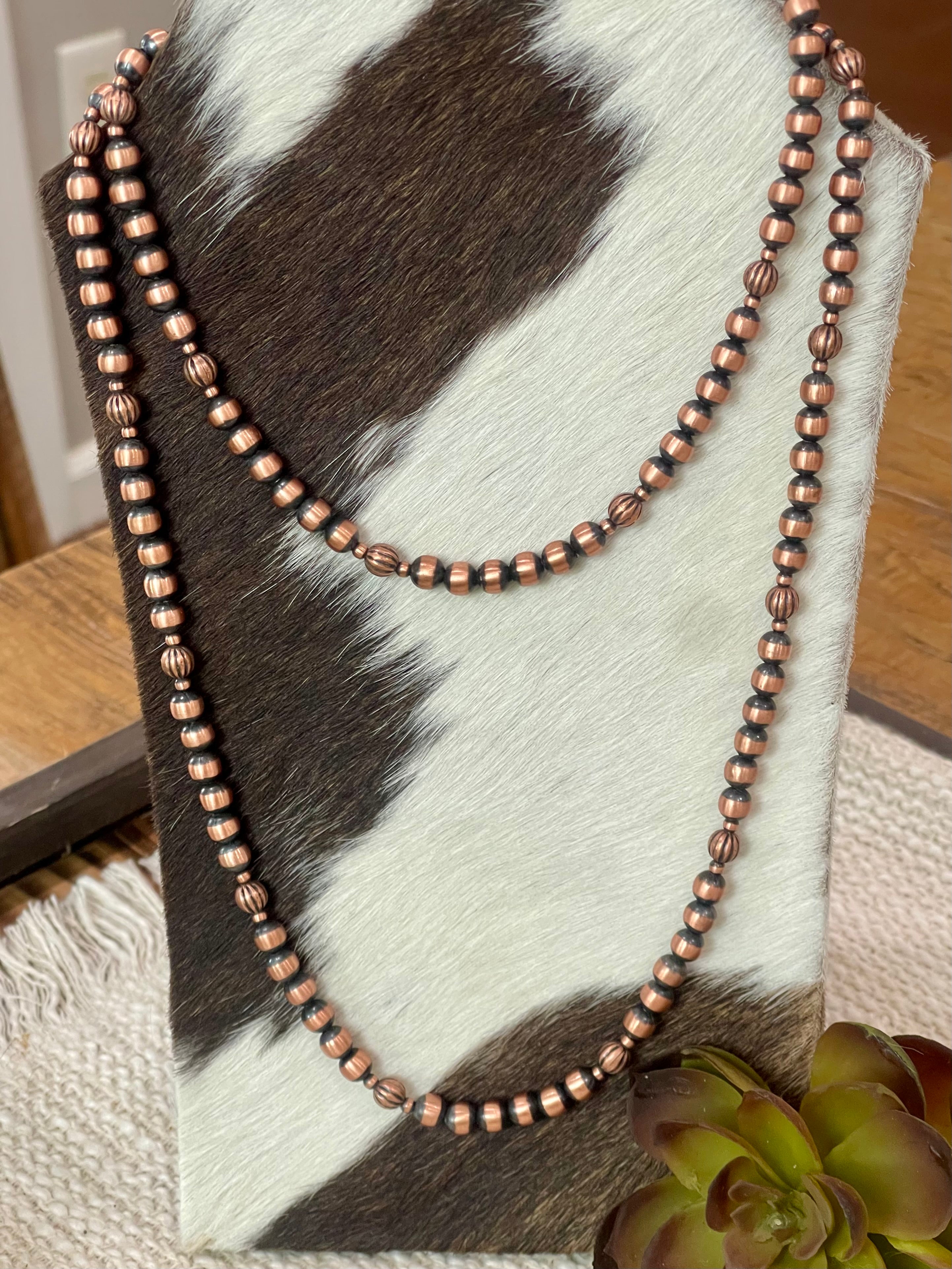 Handmade Copper 36” Beaded Necklace