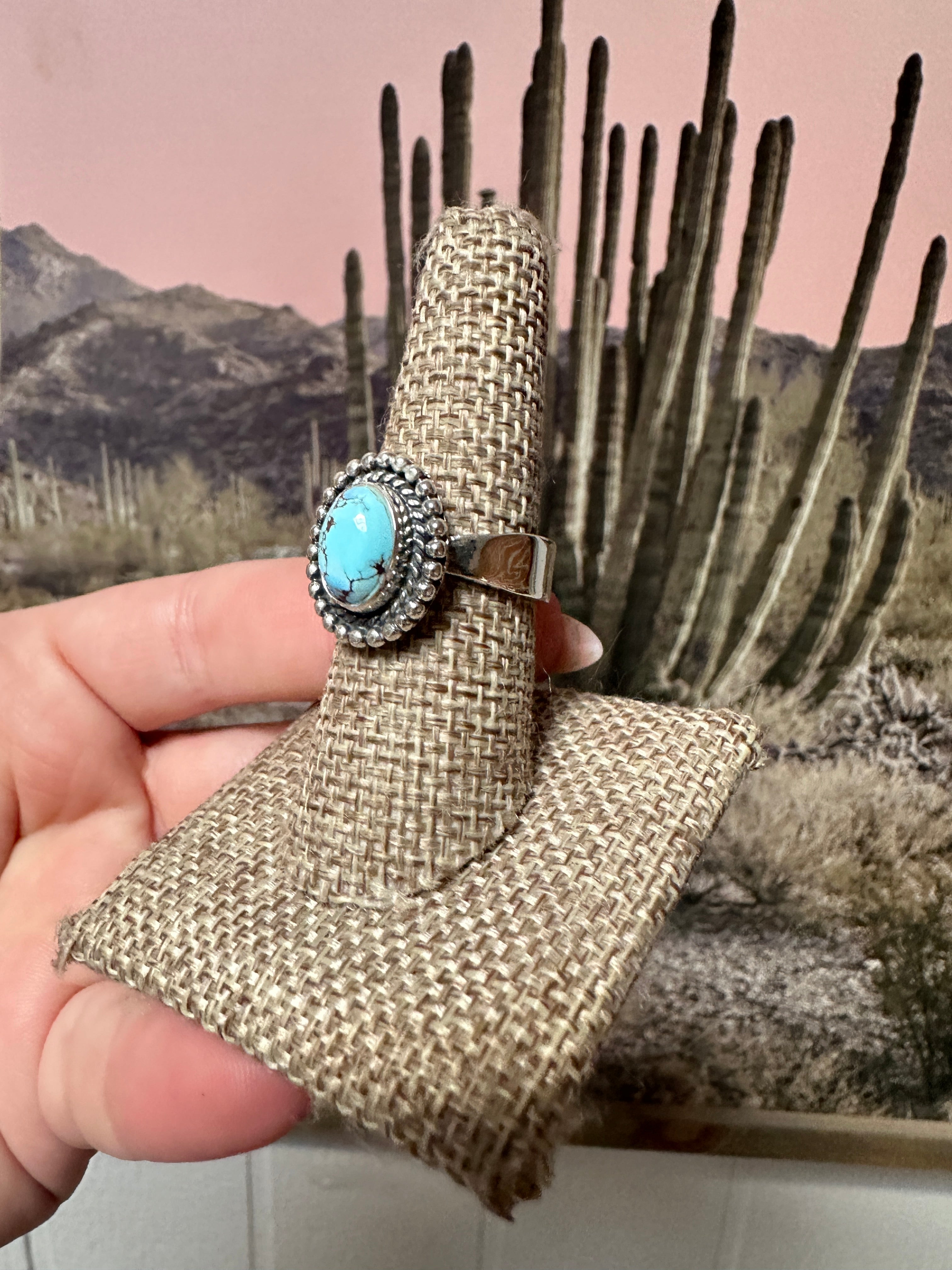 Handmade Sterling Silver & Golden Hills Turquoise Silver Ball Adjustable Ring