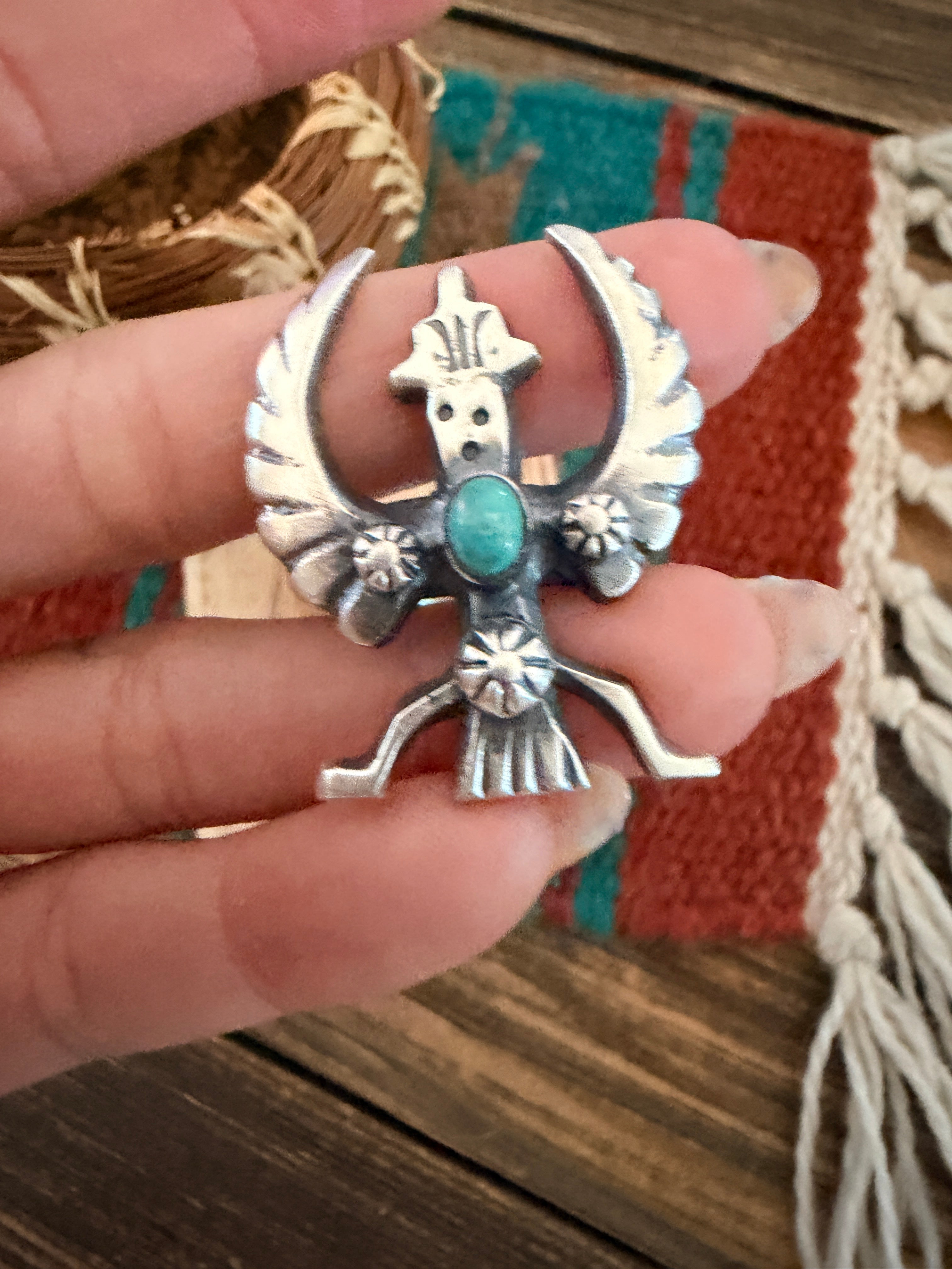 Handcrafted Turquoise and Sterling Silver Knifewing Ring size 8.5 by Chimney Butte