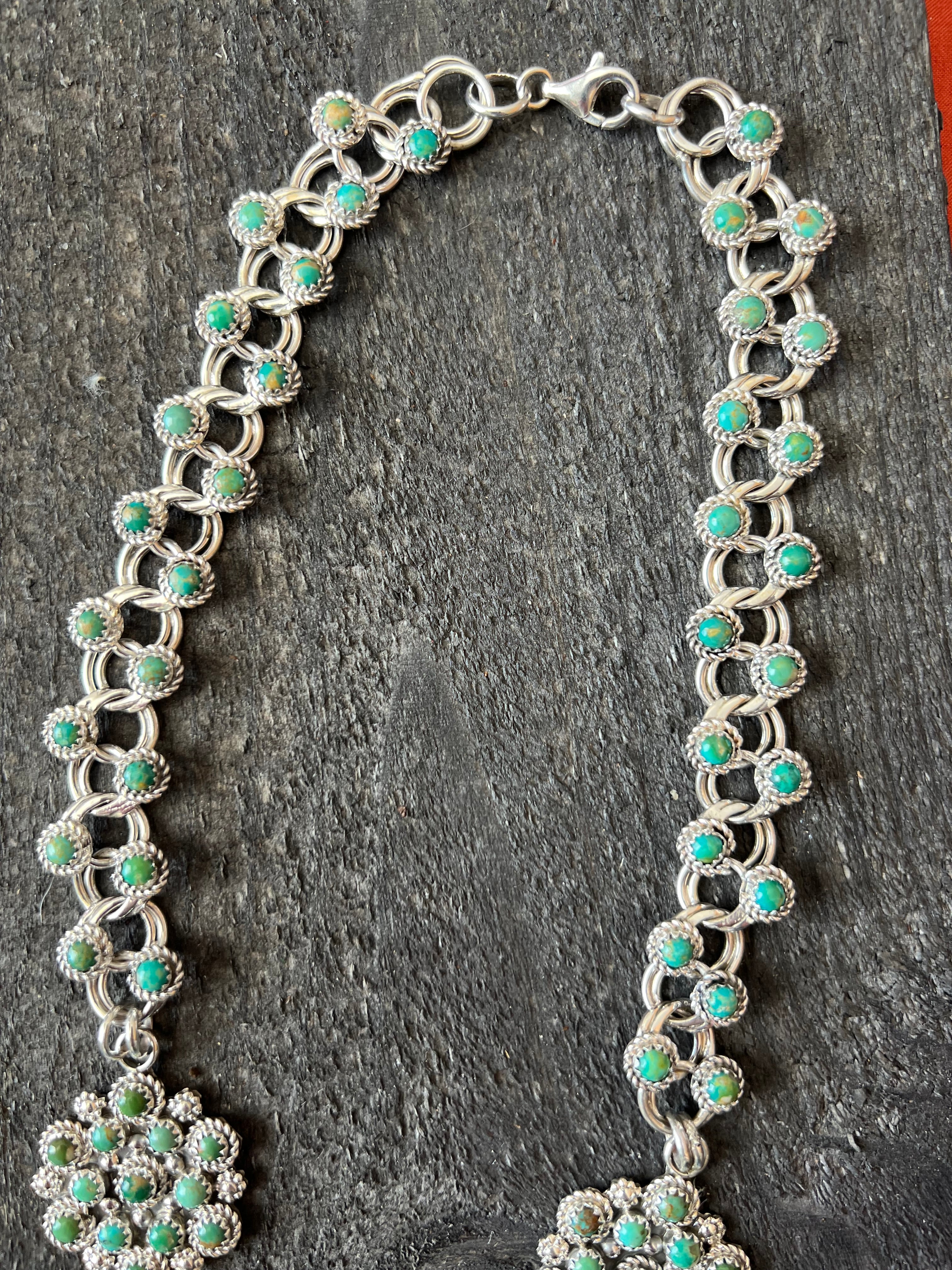Handcrafted Sterling and Snake Eye Turquoise Link and Cluster Necklace by Dillon Cheama