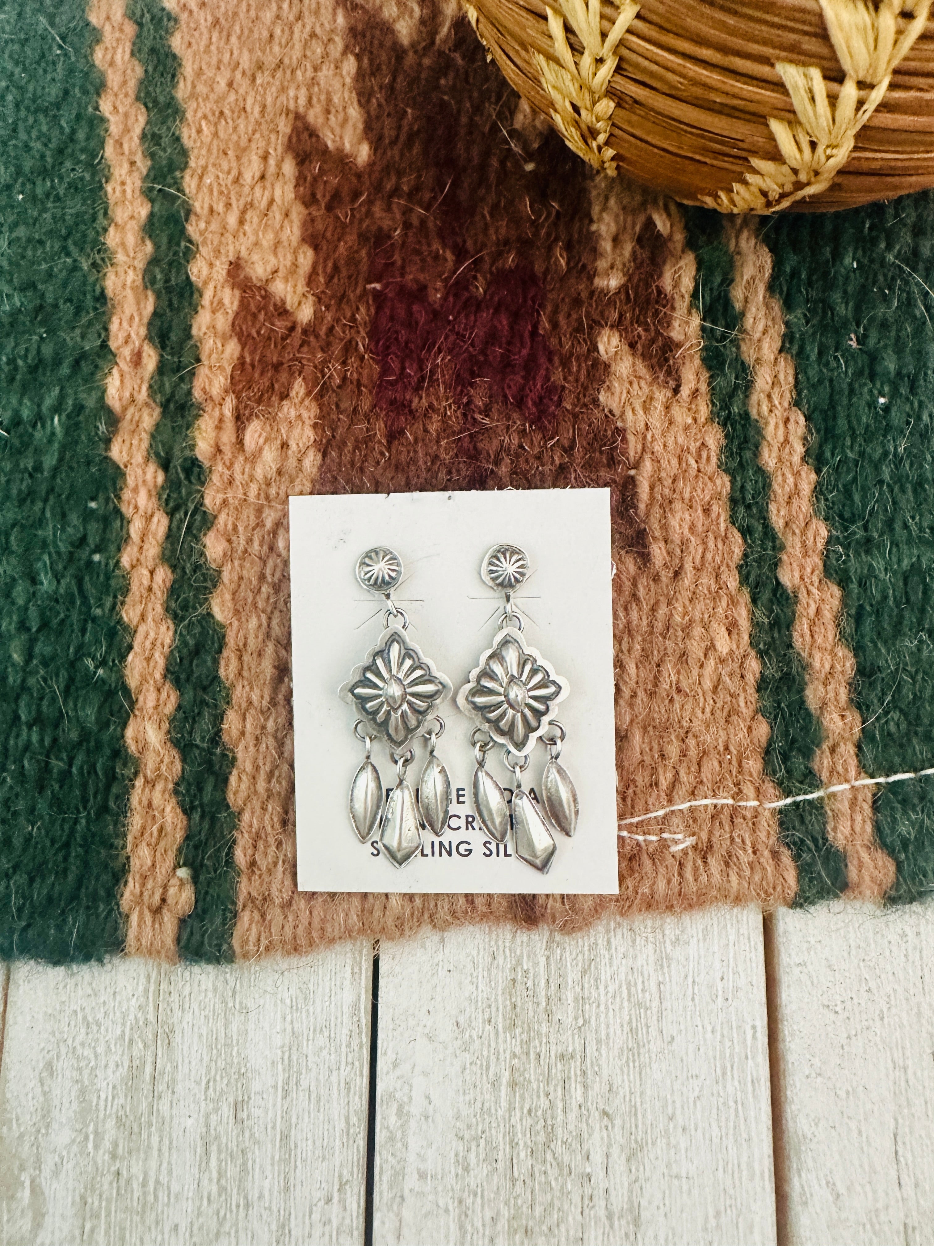 Navajo Hand Stamped Sterling Silver Concho Tassel Dangle Earrings