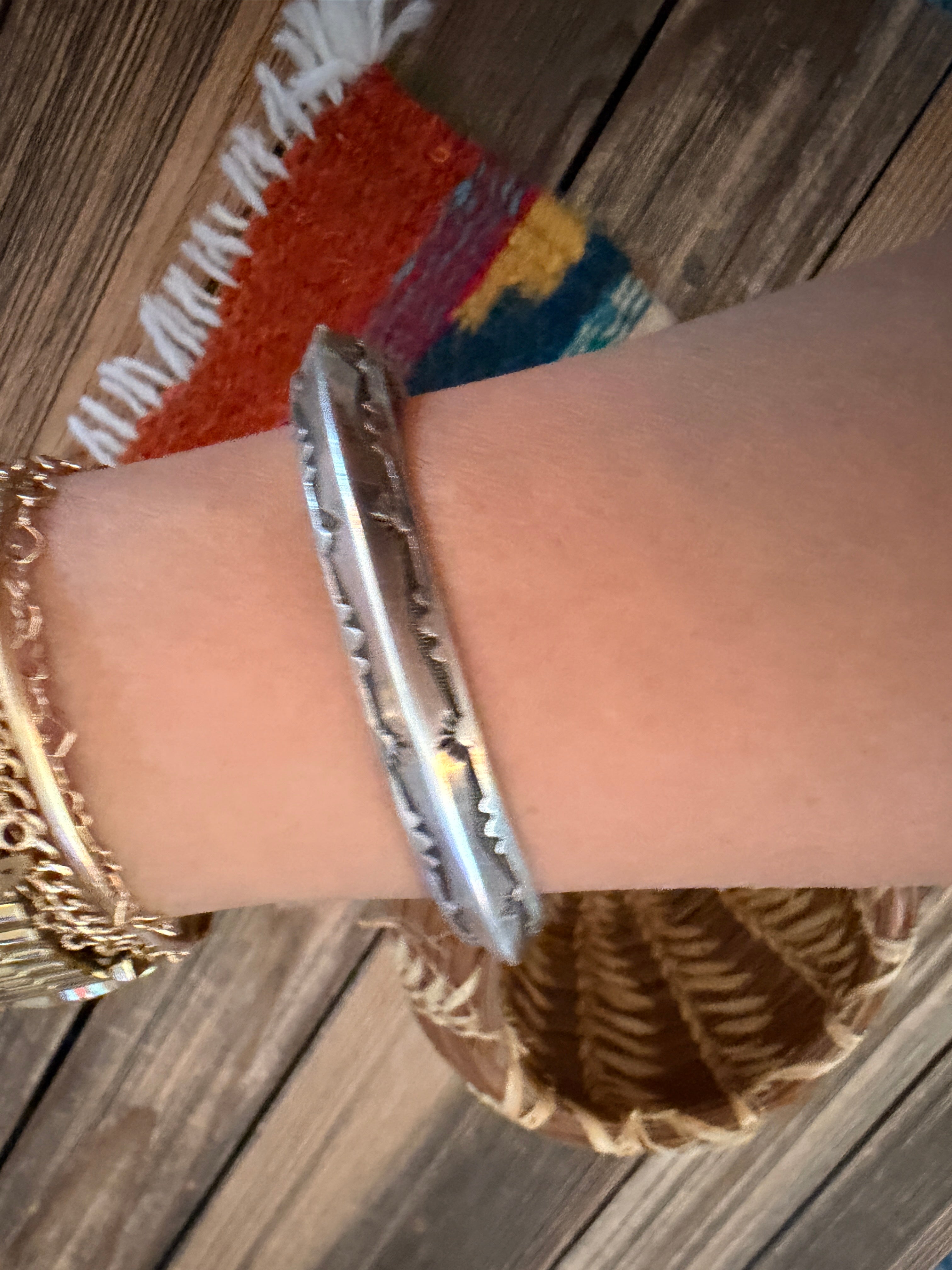Hand Stamped Sterling Silver Cuff Bracelet by Leonard Paquin