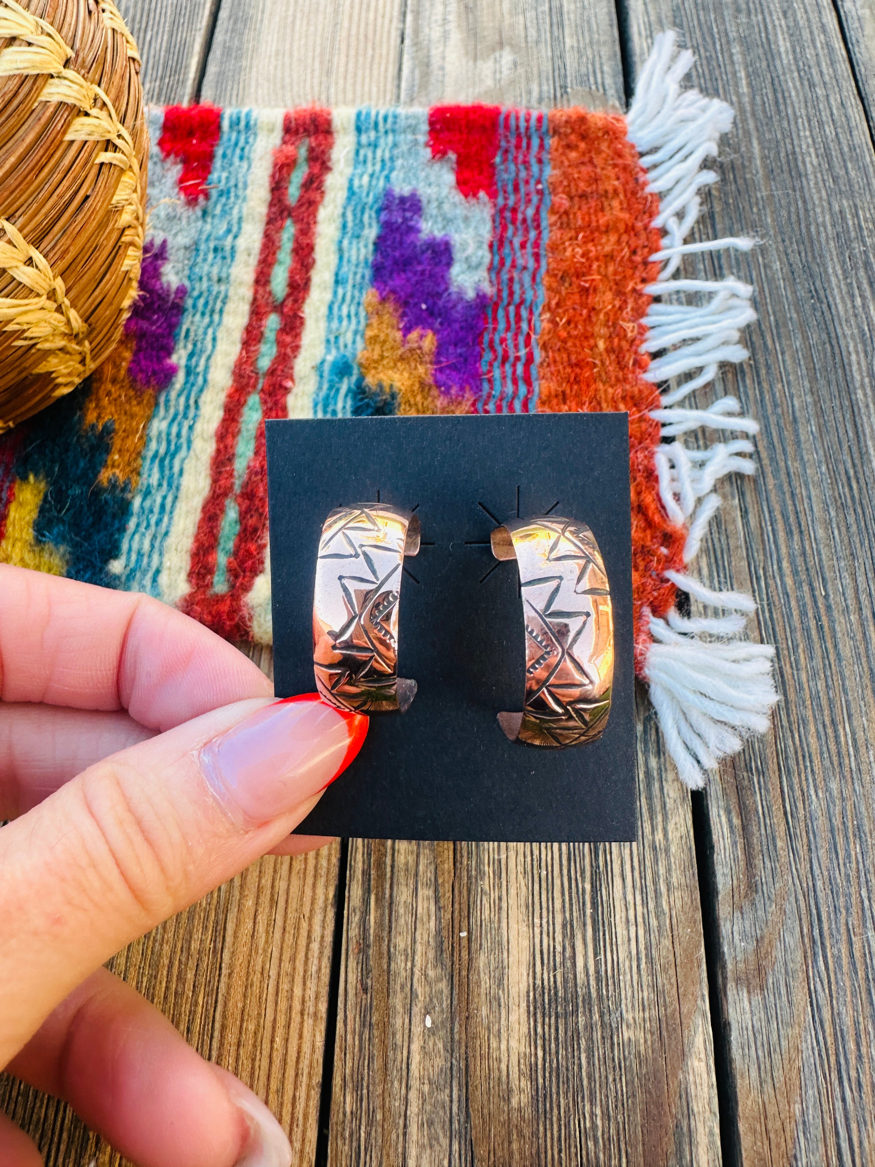 Hand Stamped Copper Hoop Earrings