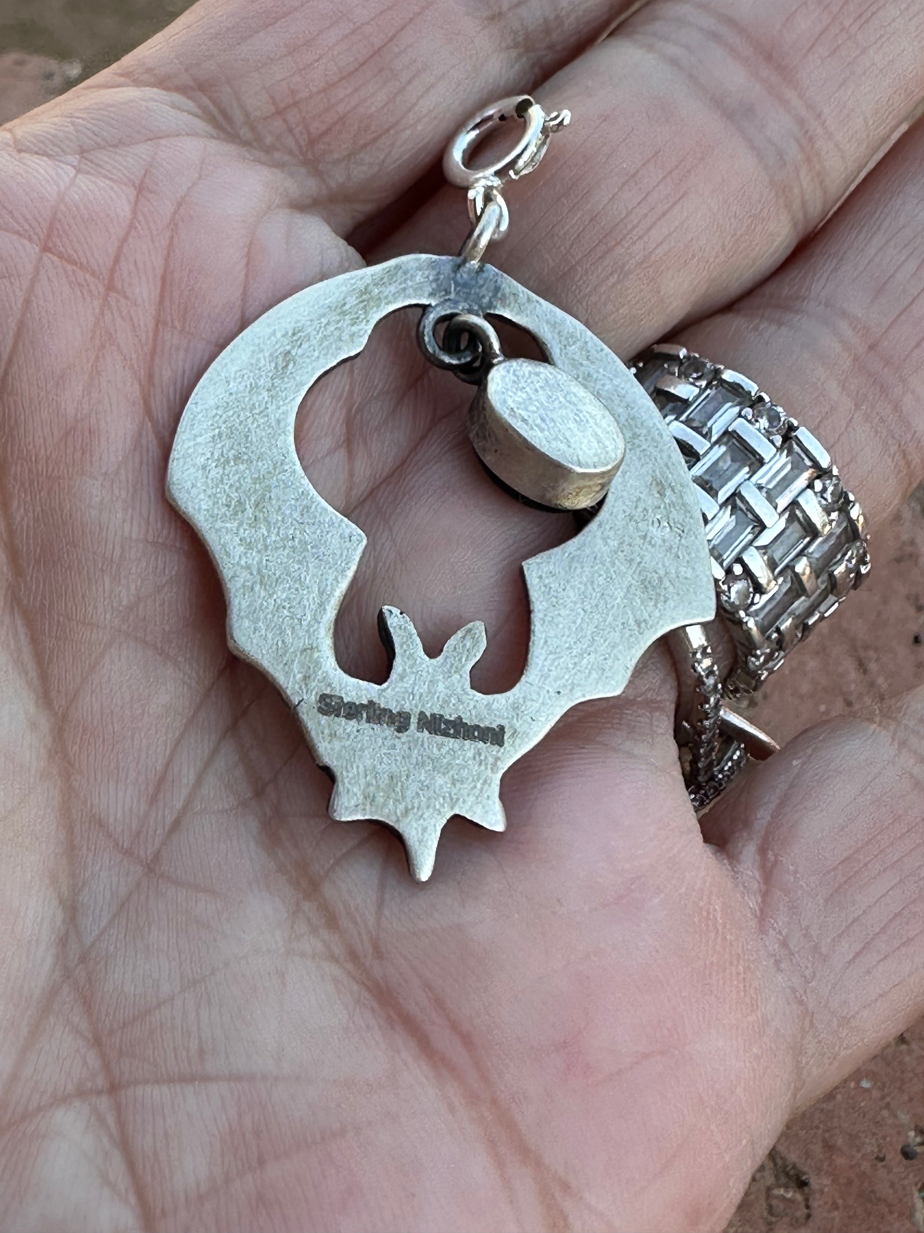 Halloween Collection Sterling Silver & Onyx Skull Bat Charm