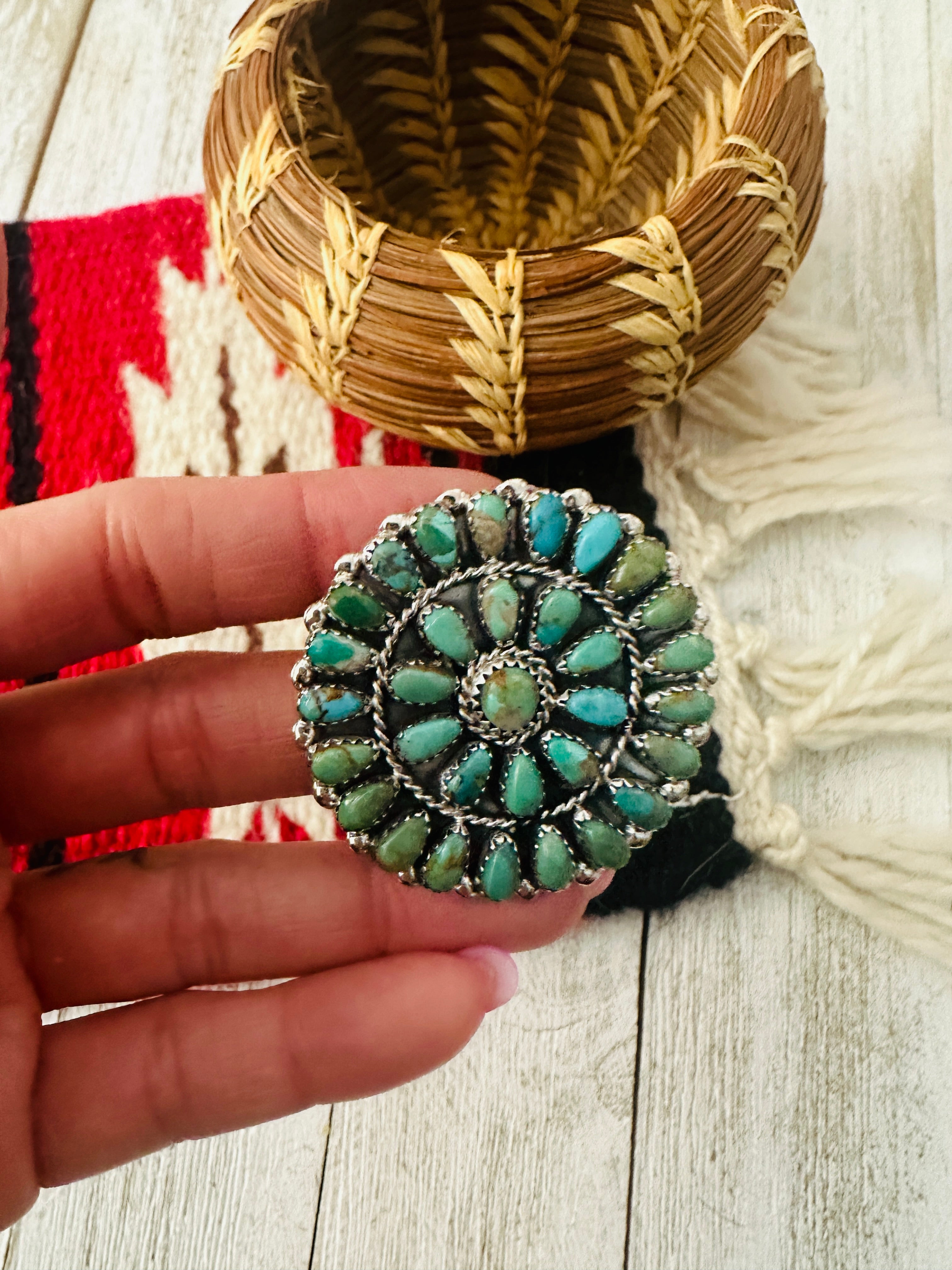 Navajo Turquoise & Sterling Silver Cluster Brooch