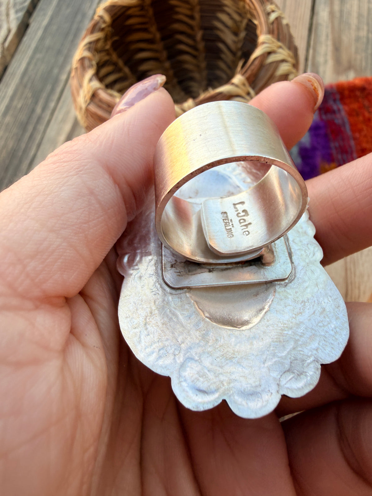 Handcrafted Sterling Silver Adjustable Concho Ring by Leander Tahe
