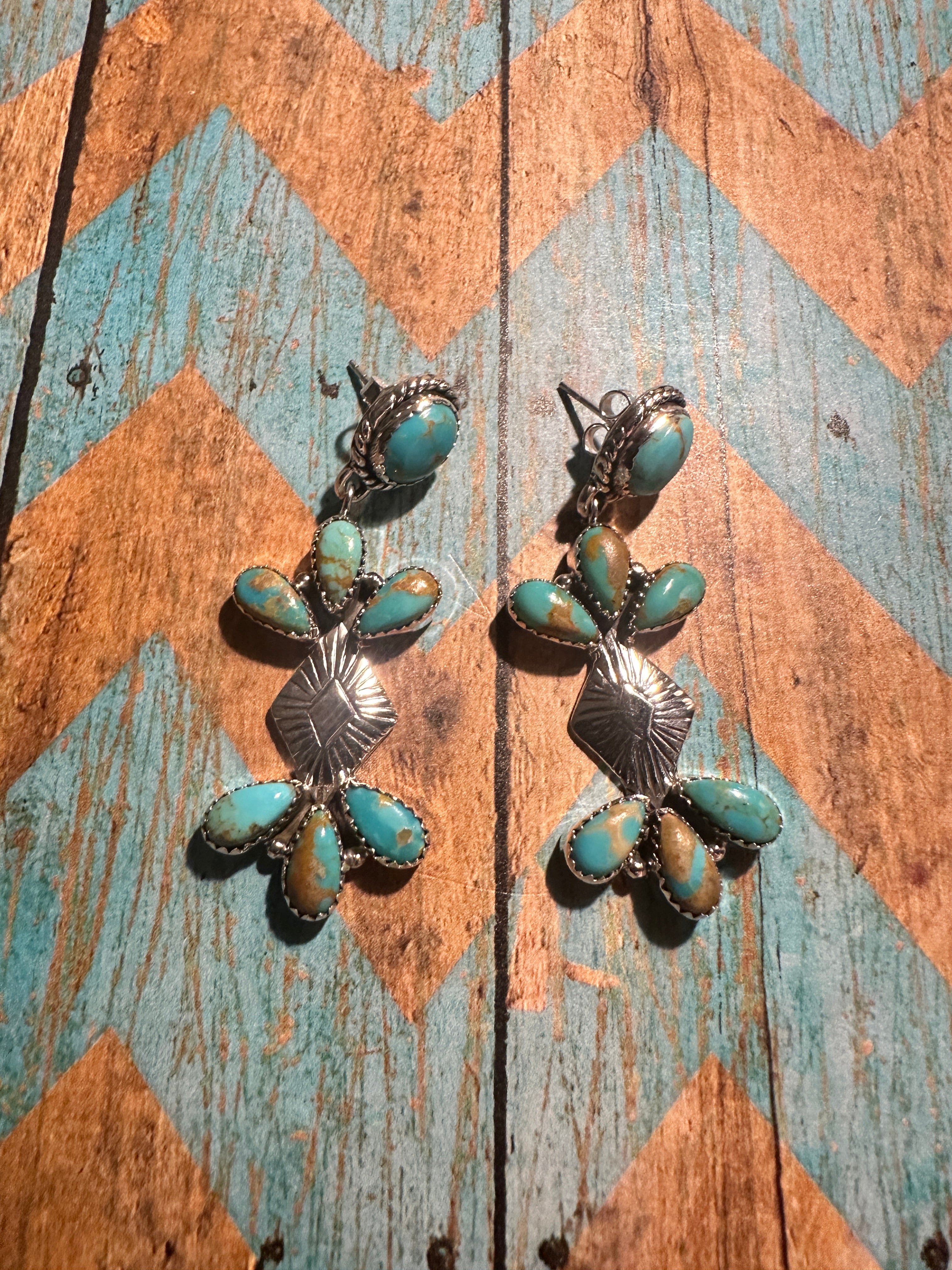 Handmade Royston Turquoise Concho Post Dangle Earrings