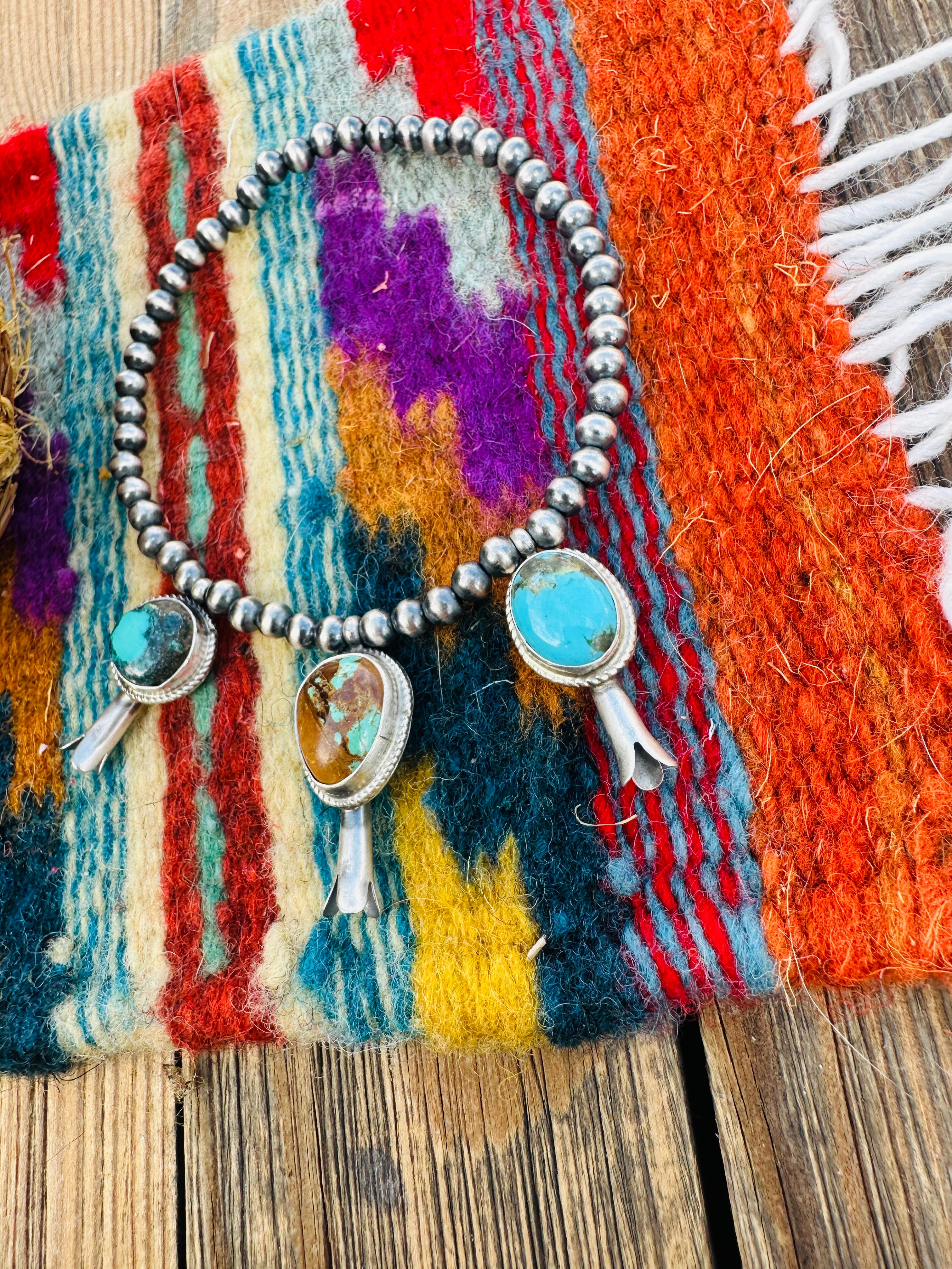 Handcrafted 3mm Sterling Silver Pearl & Turquoise Blossom Stretch Bracelet