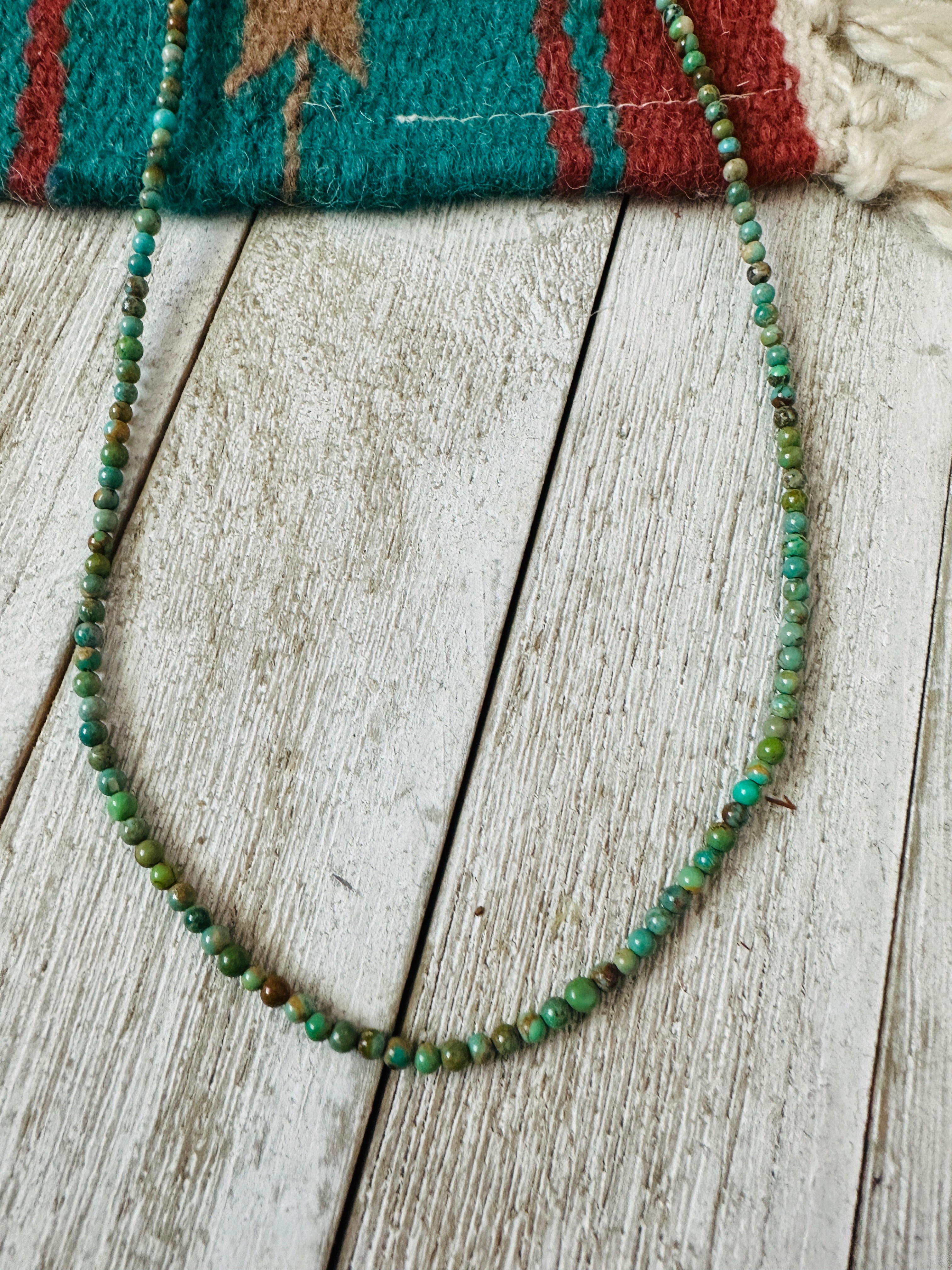 Handcrafted Turquoise & Sterling Silver Beaded Necklace W/ Extender