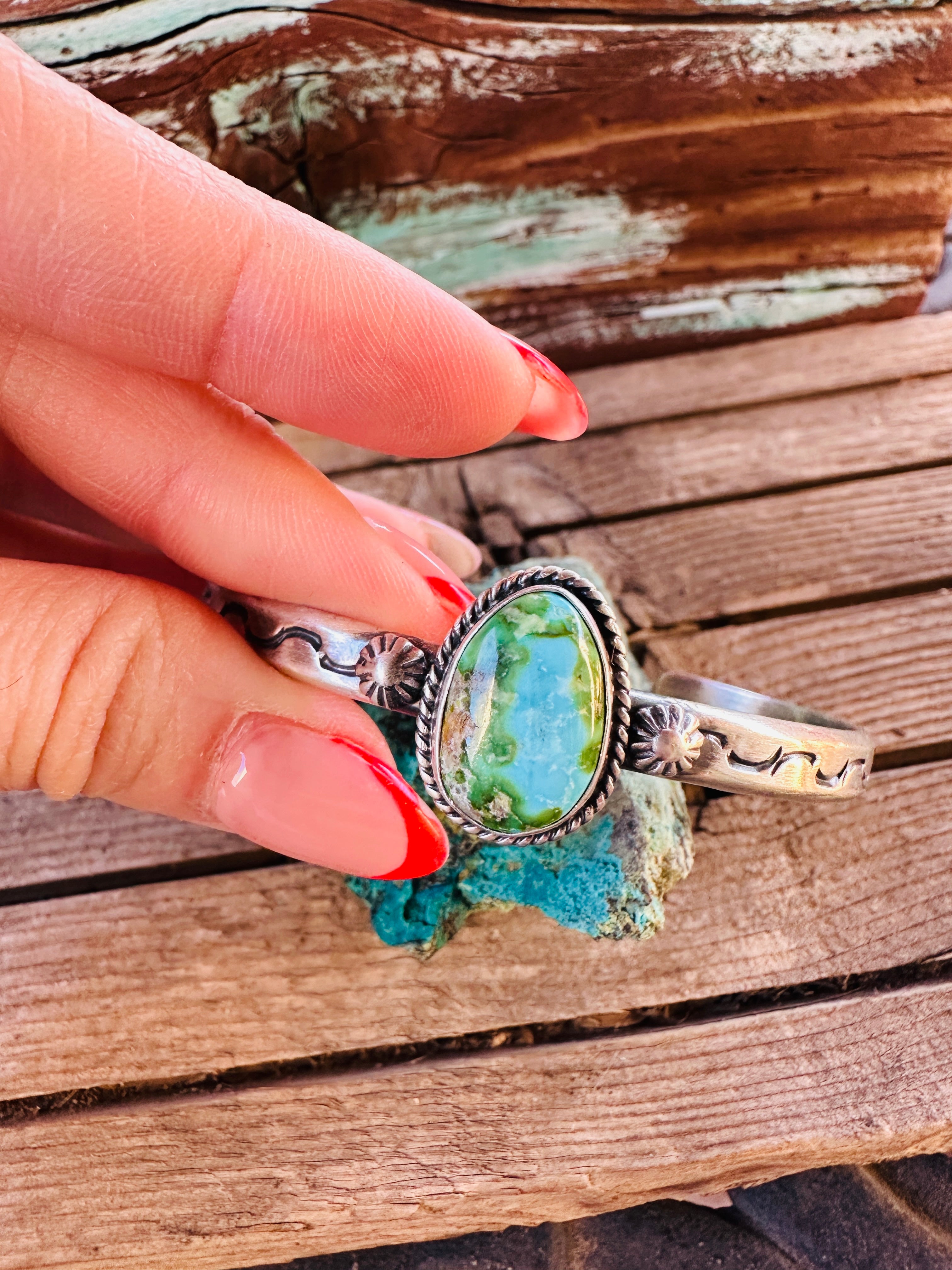 Handcrafted Sonoran Mountain Turquoise & Sterling Silver Cuff Bracelet