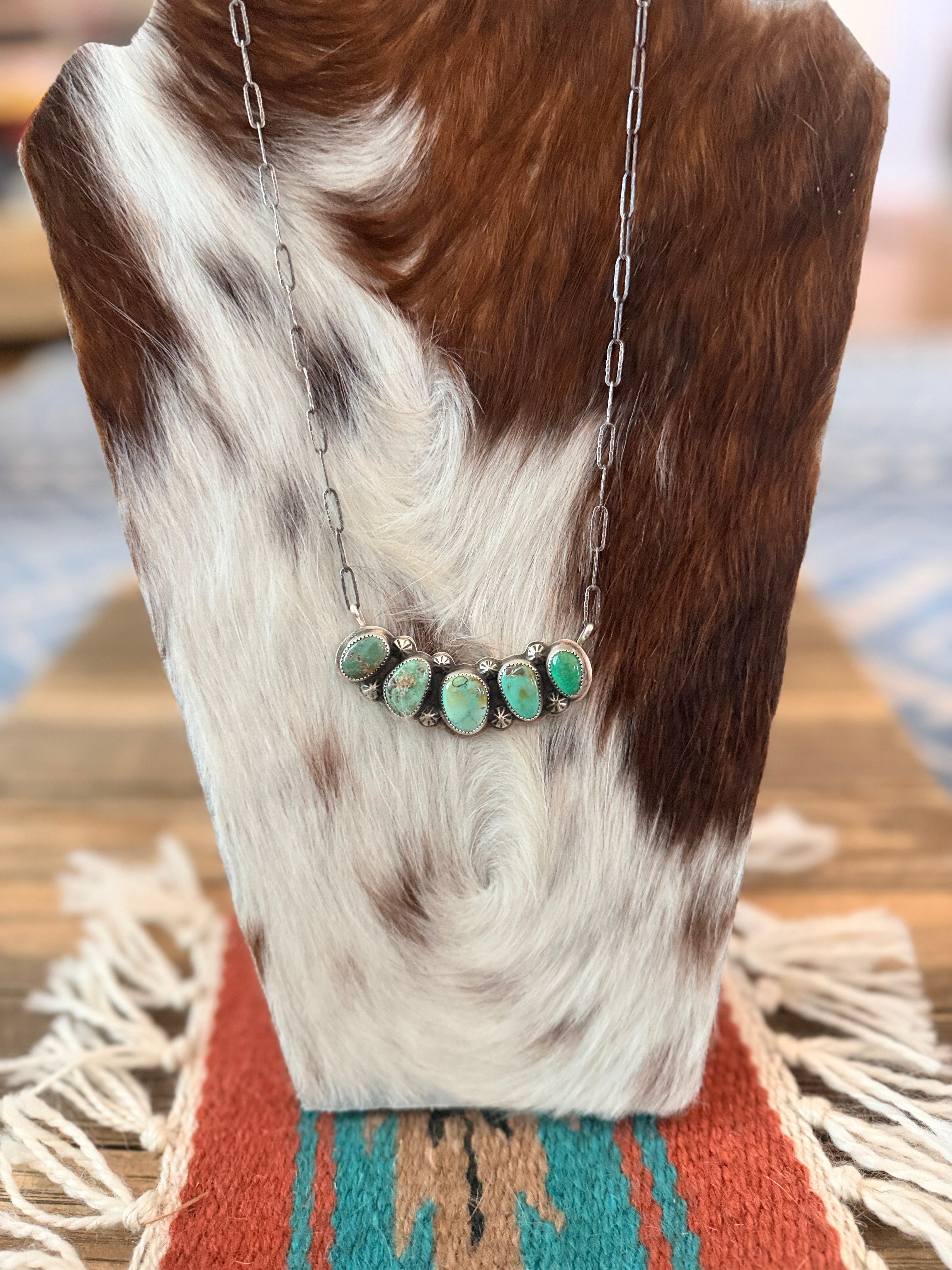 Handmade Sterling Silver & Carico Lake Turquoise Necklace