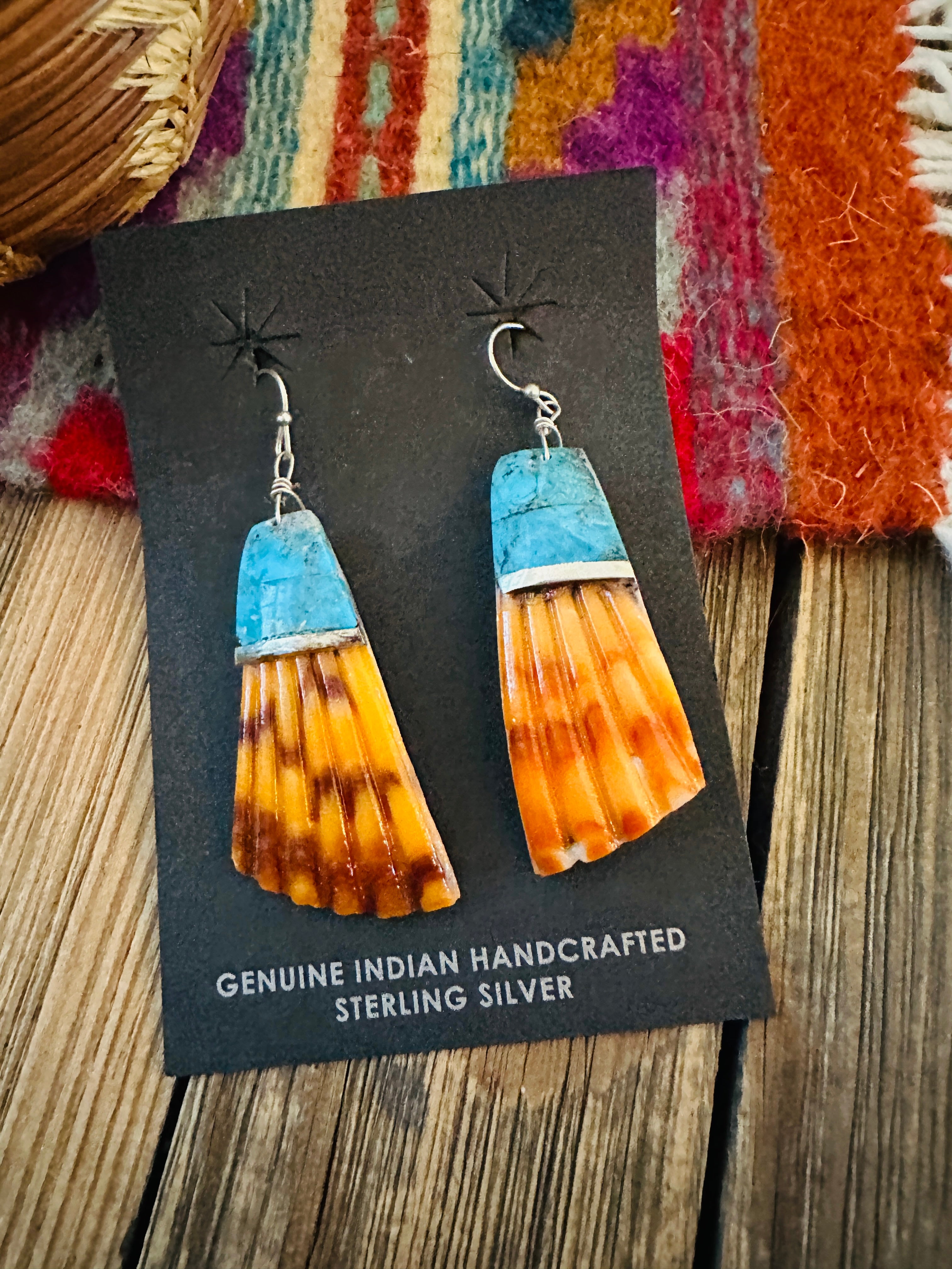 Handcrafted Turquoise & Shell Dangle Earrings