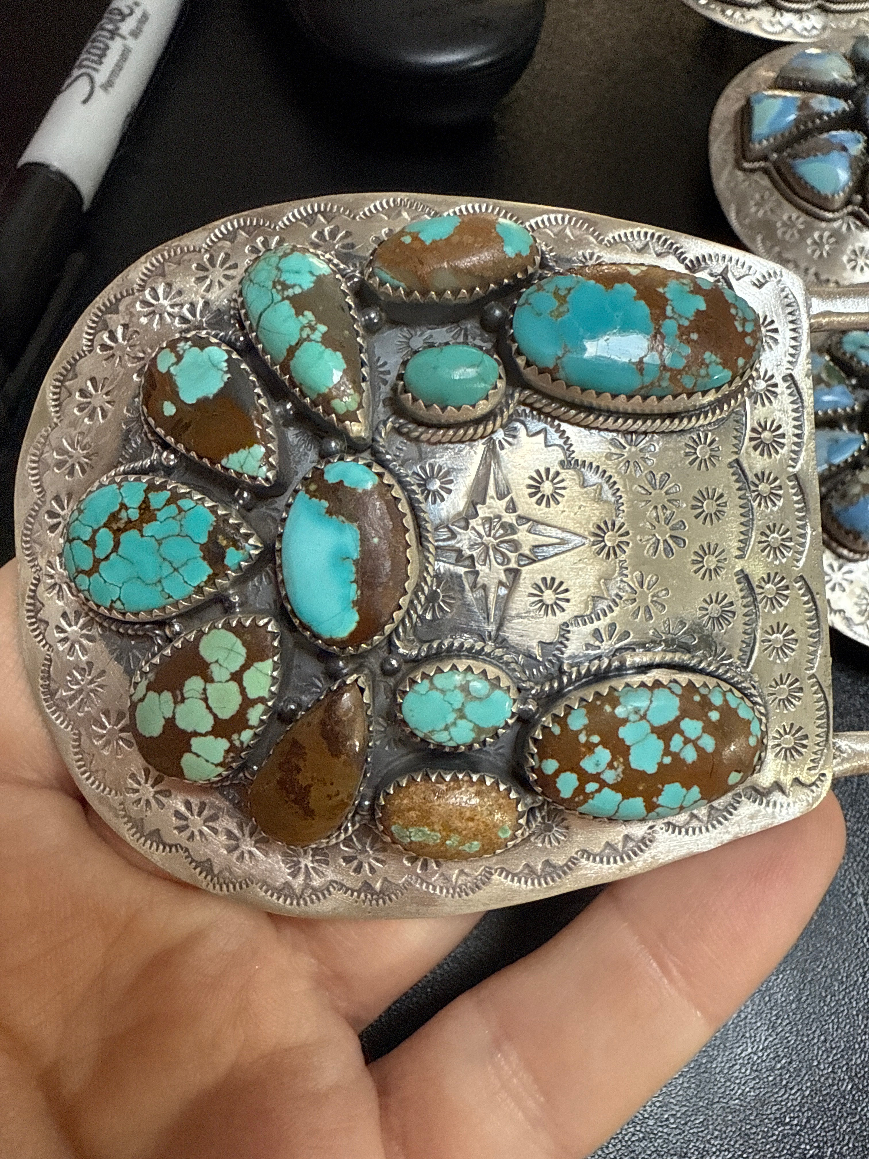 Handmade Sterling Silver Multi Stone Buckle with Signed Nizhoni