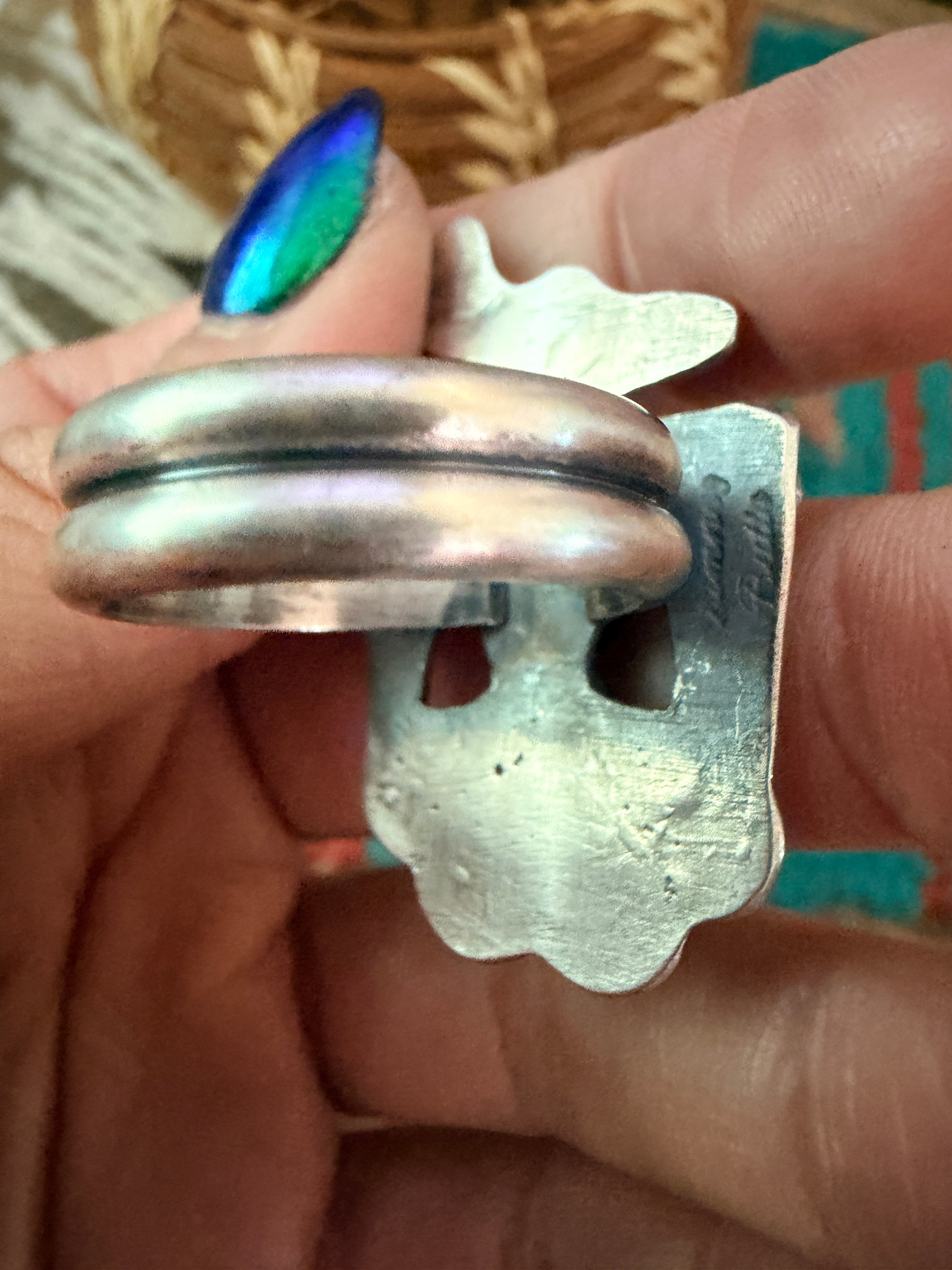 Handcrafted Turquoise and Sterling Silver Thunderbird Ring size 9 by Chimney Butte