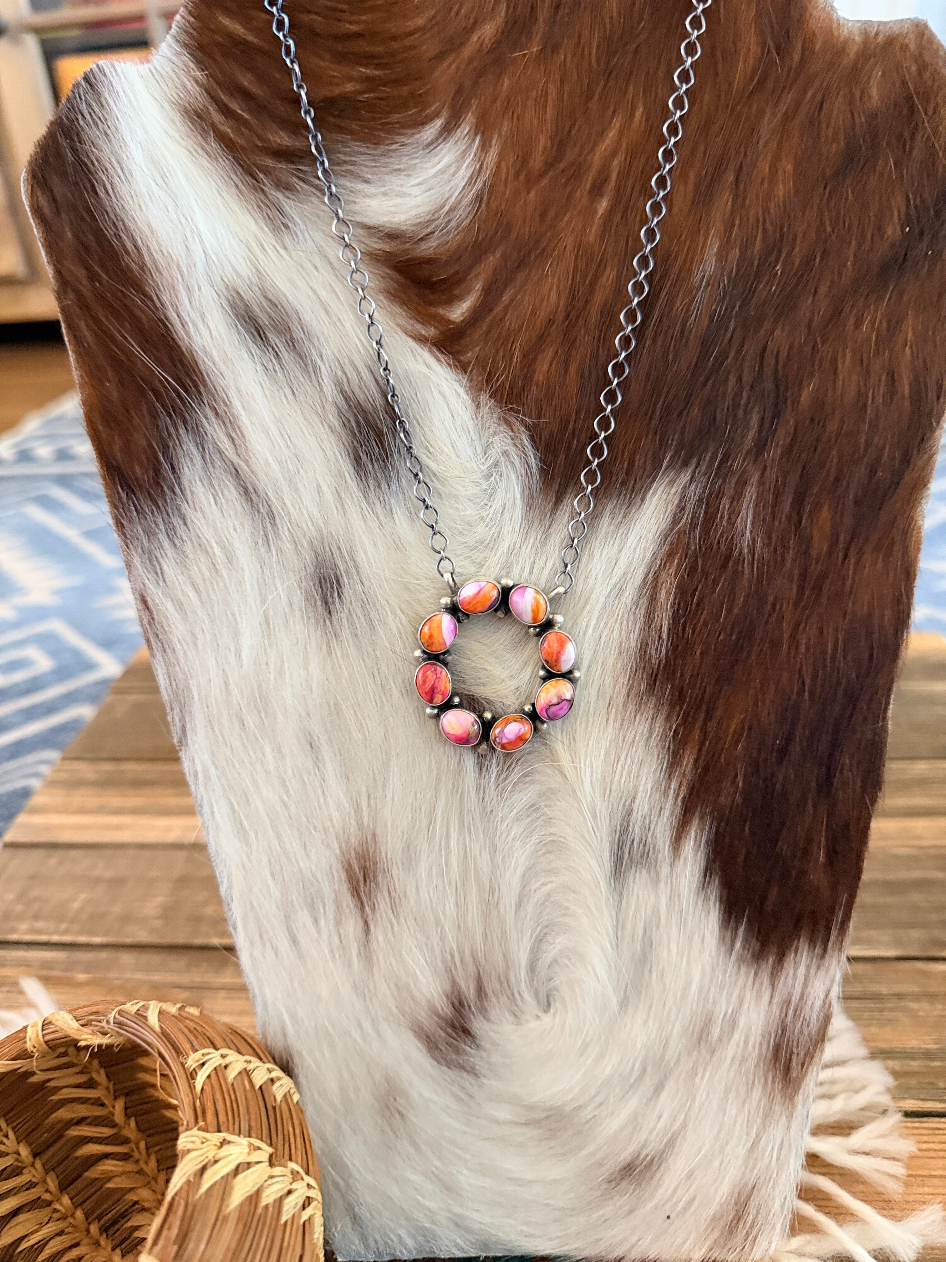 Handcrafted Pink Mojave & Sterling Silver Ring Necklace