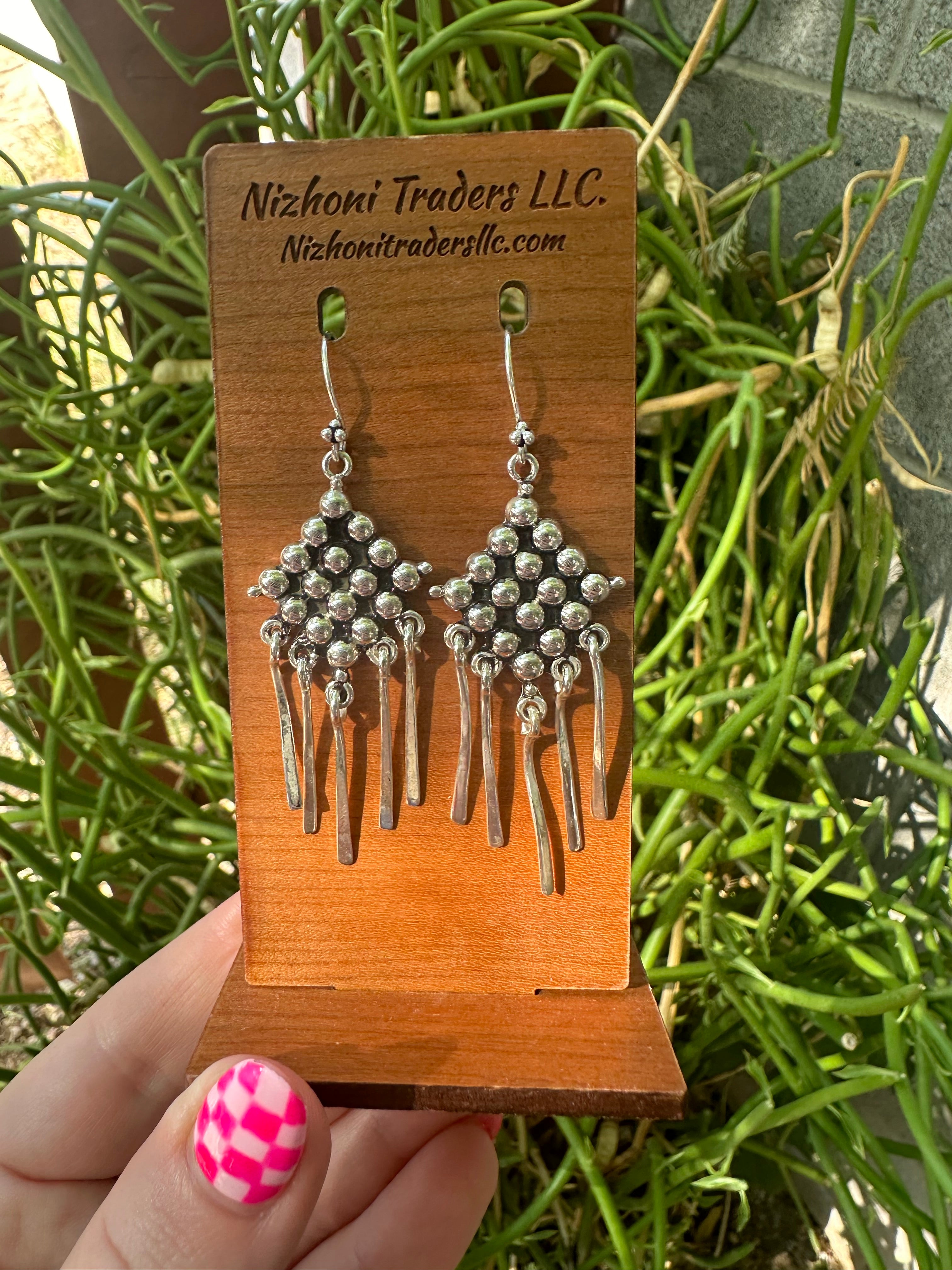 Handmade Sterling Silver Ball Dangle Fringe Earrings Signed Nizhoni