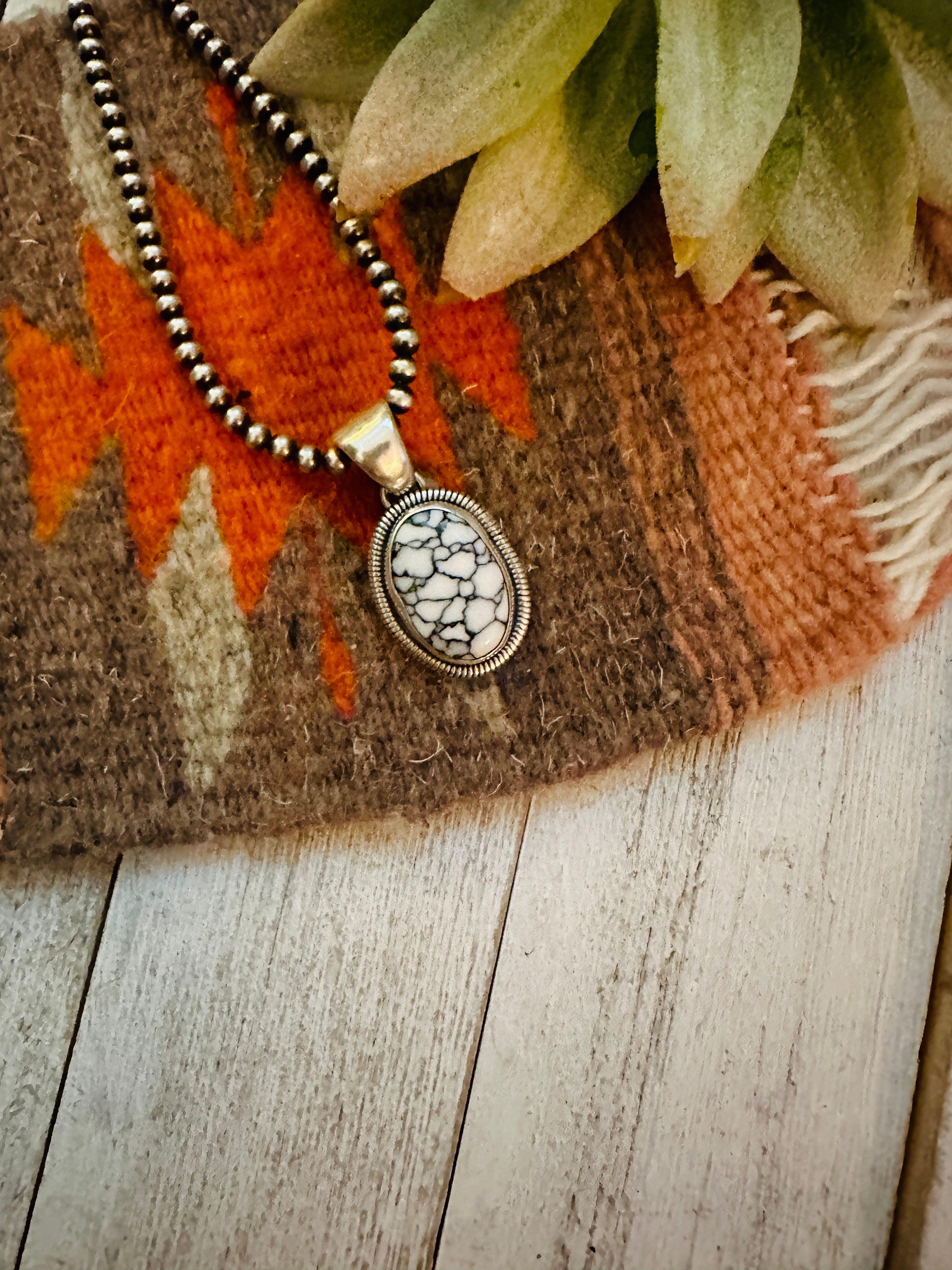 Navajo Howlite & Sterling Silver Pendant by Wydell Billie