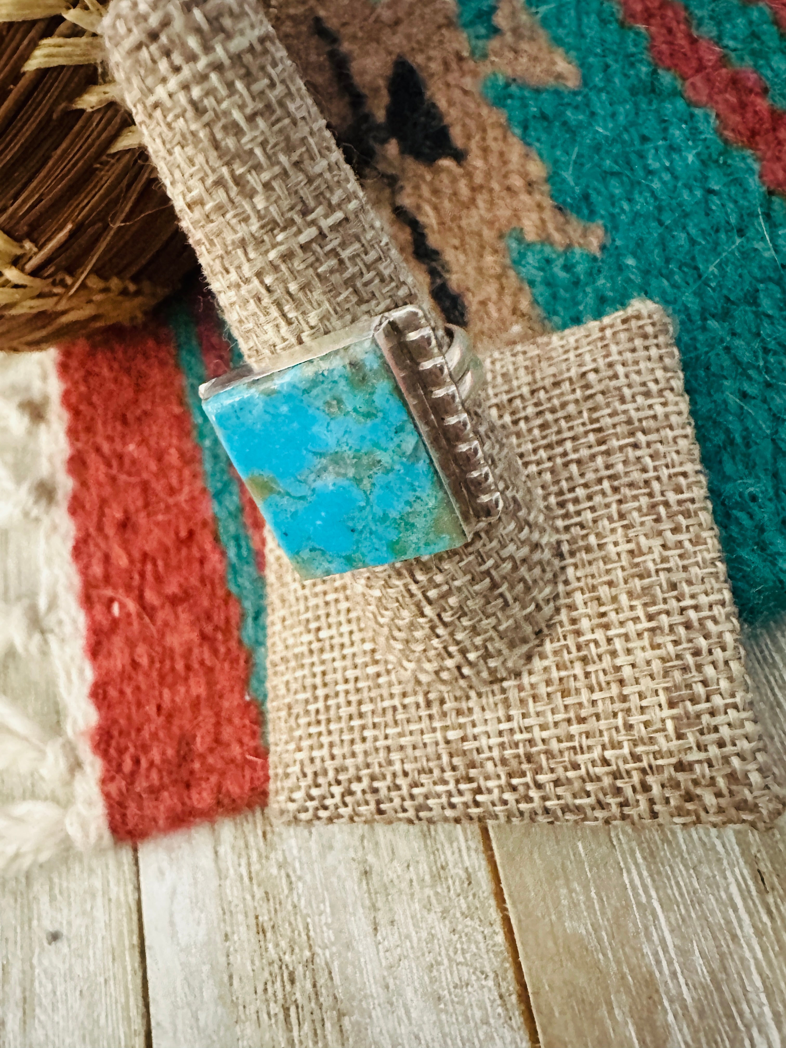 Handcrafted Turquoise & Sterling Silver Ring Size 9.5