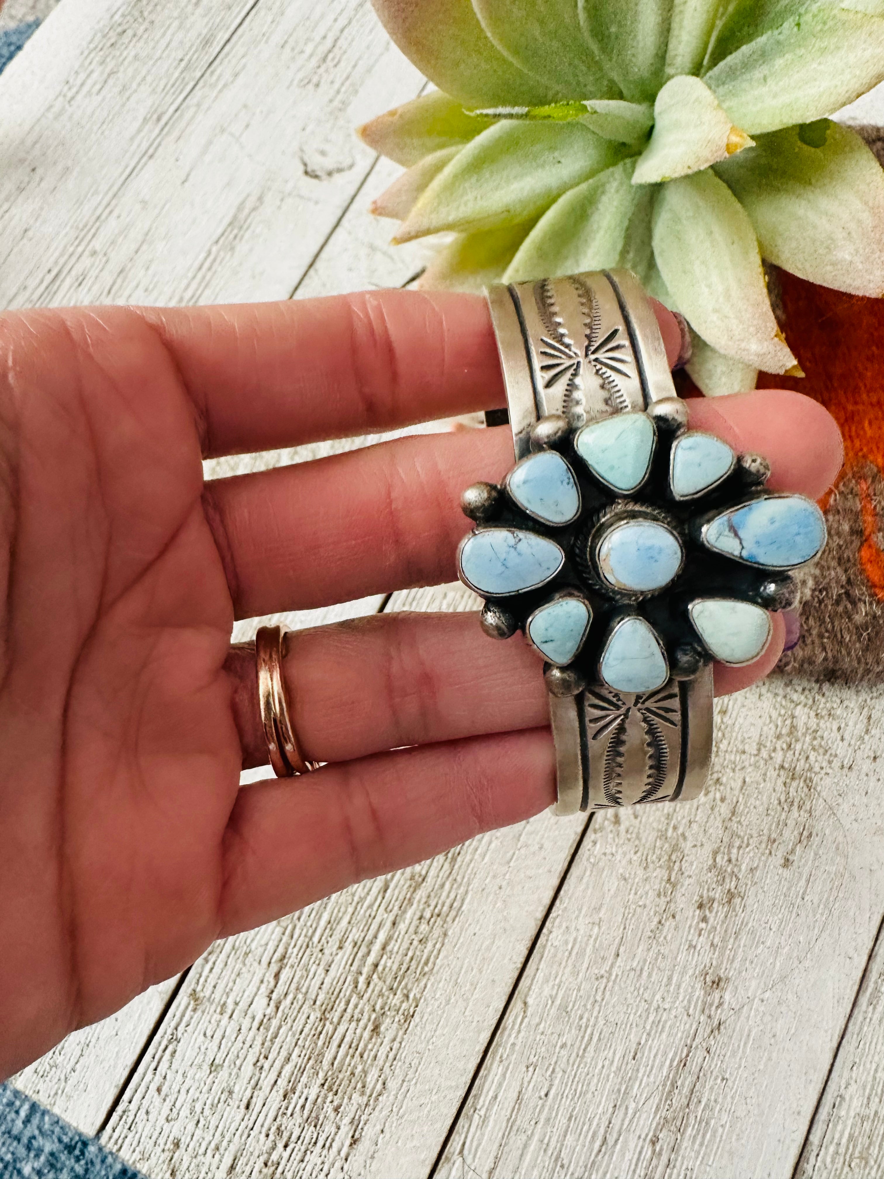 Navajo Golden Hills Turquoise & Sterling Silver Cuff Bracelet