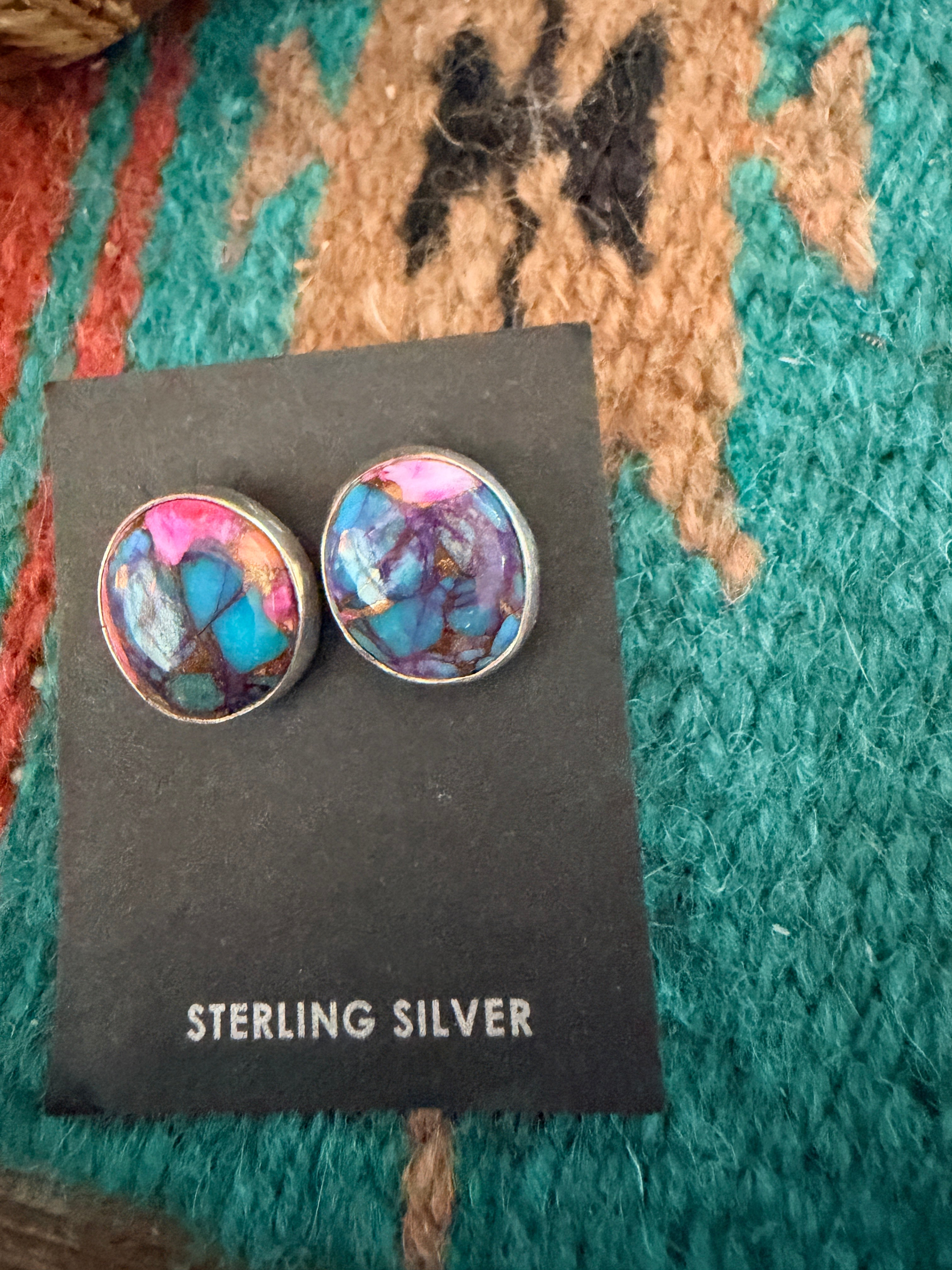 Handcrafted Pink Dream Mojave and Sterling Silver Stud Earrings