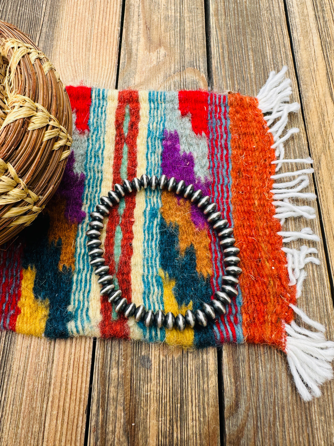 Handcrafted 7mm Sterling Silver Saucer Bead Stretch Bracelet