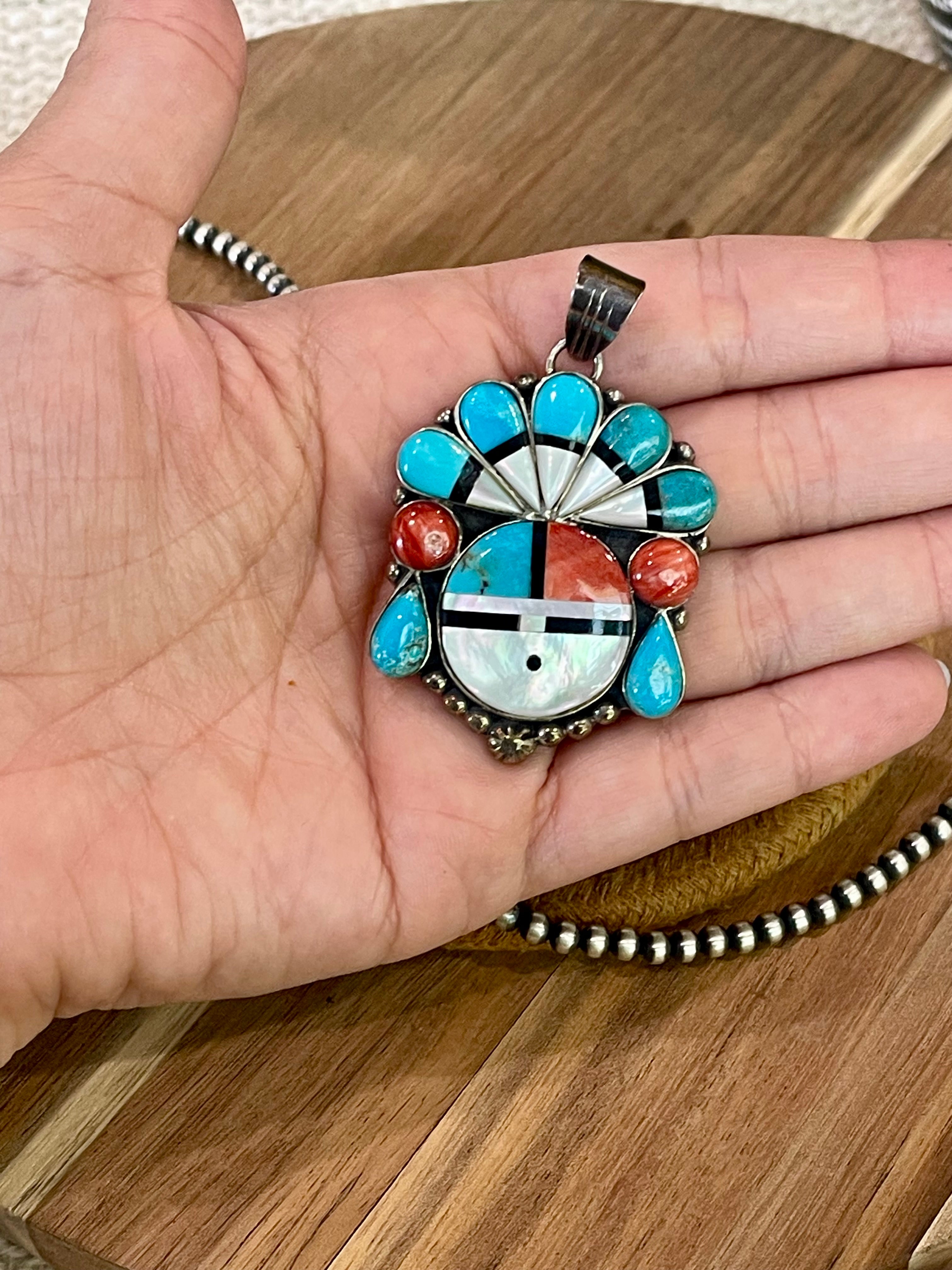 Handmade Sterling Silver & Multi Stone Sunface Pendant