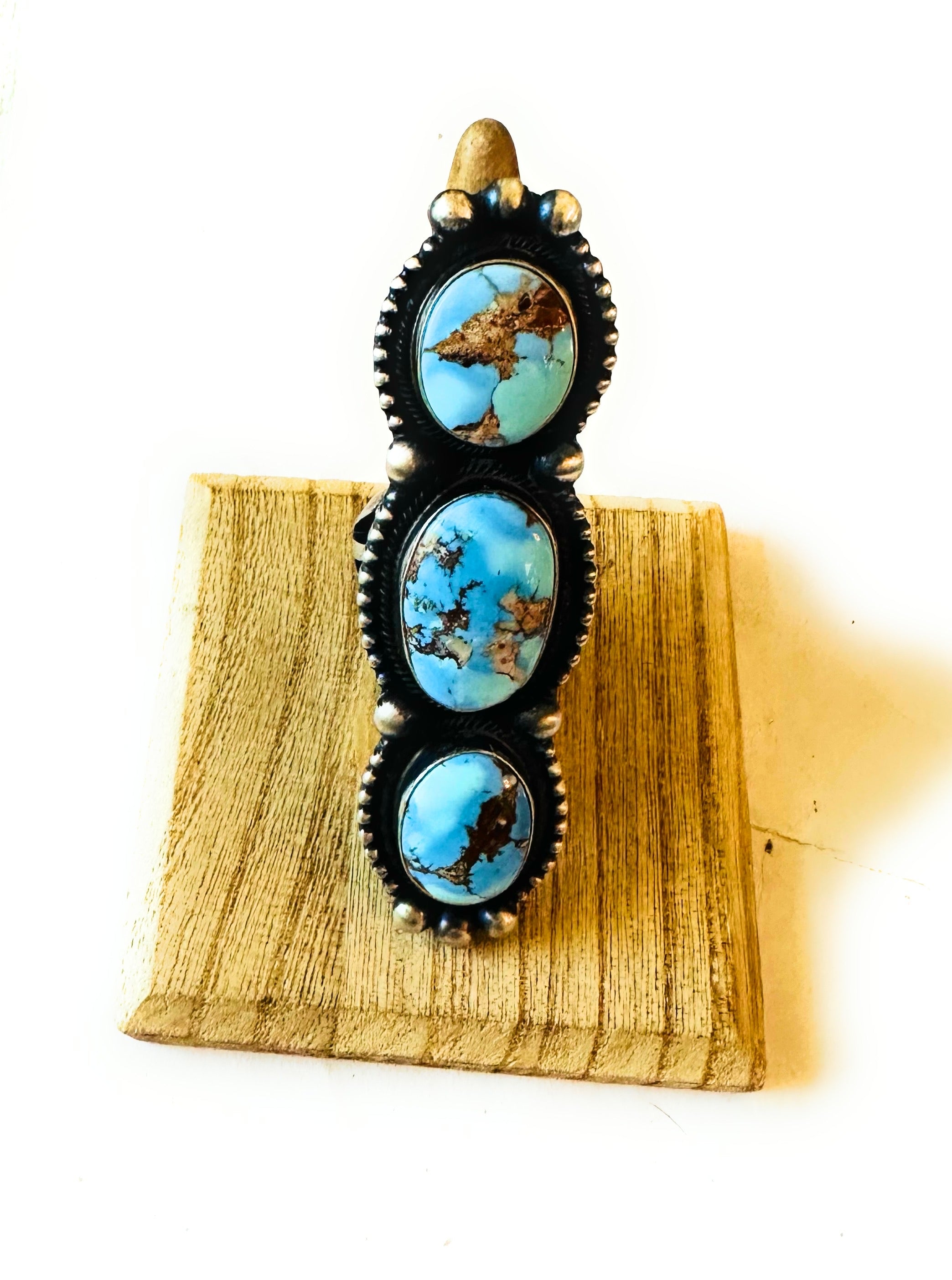 Navajo Golden Hills Turquoise & Sterling Silver Ring Size 8.25 by Kathleen Livingston