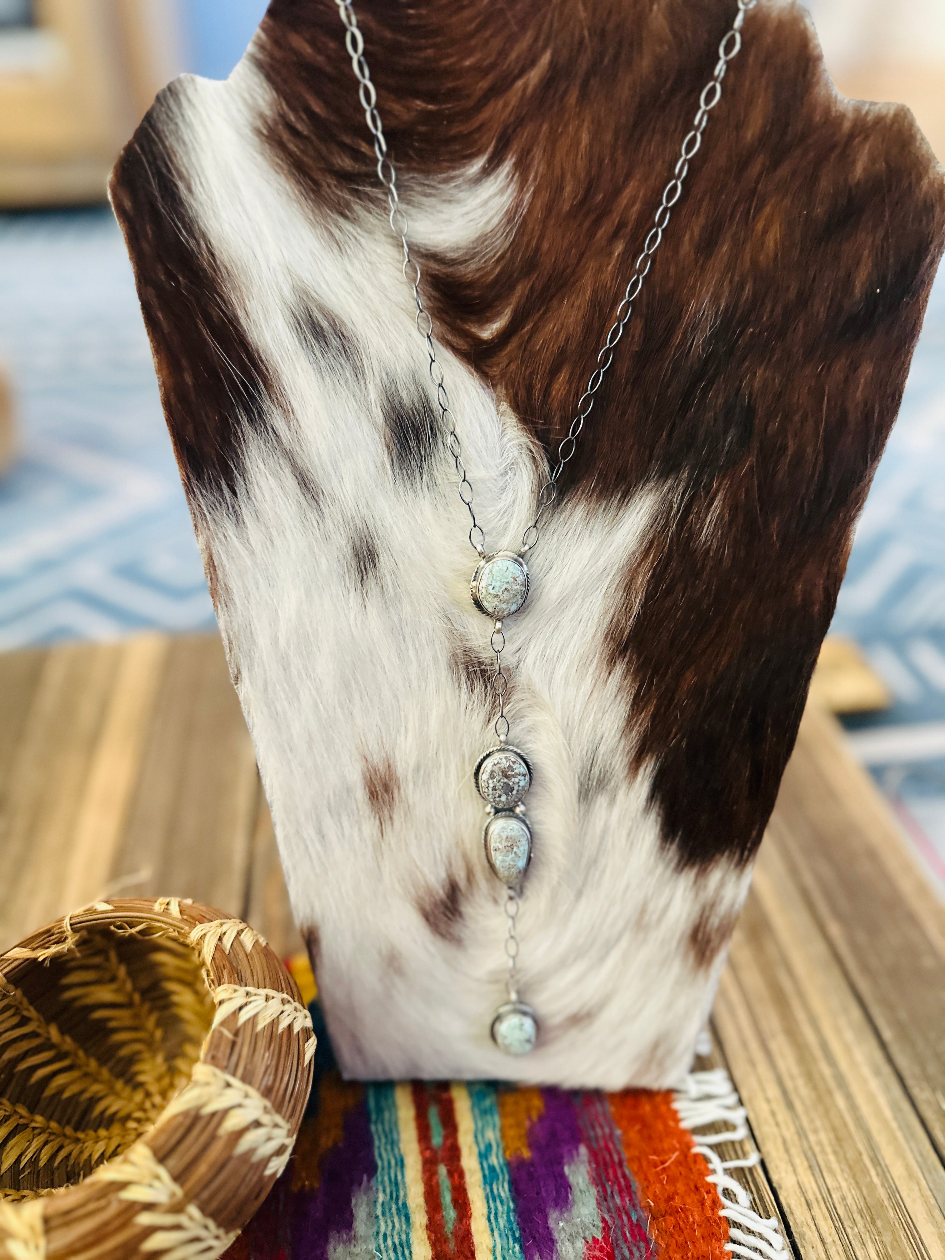 Handcrafted Dry Creek Turquoise & Sterling Silver Lariat Necklace