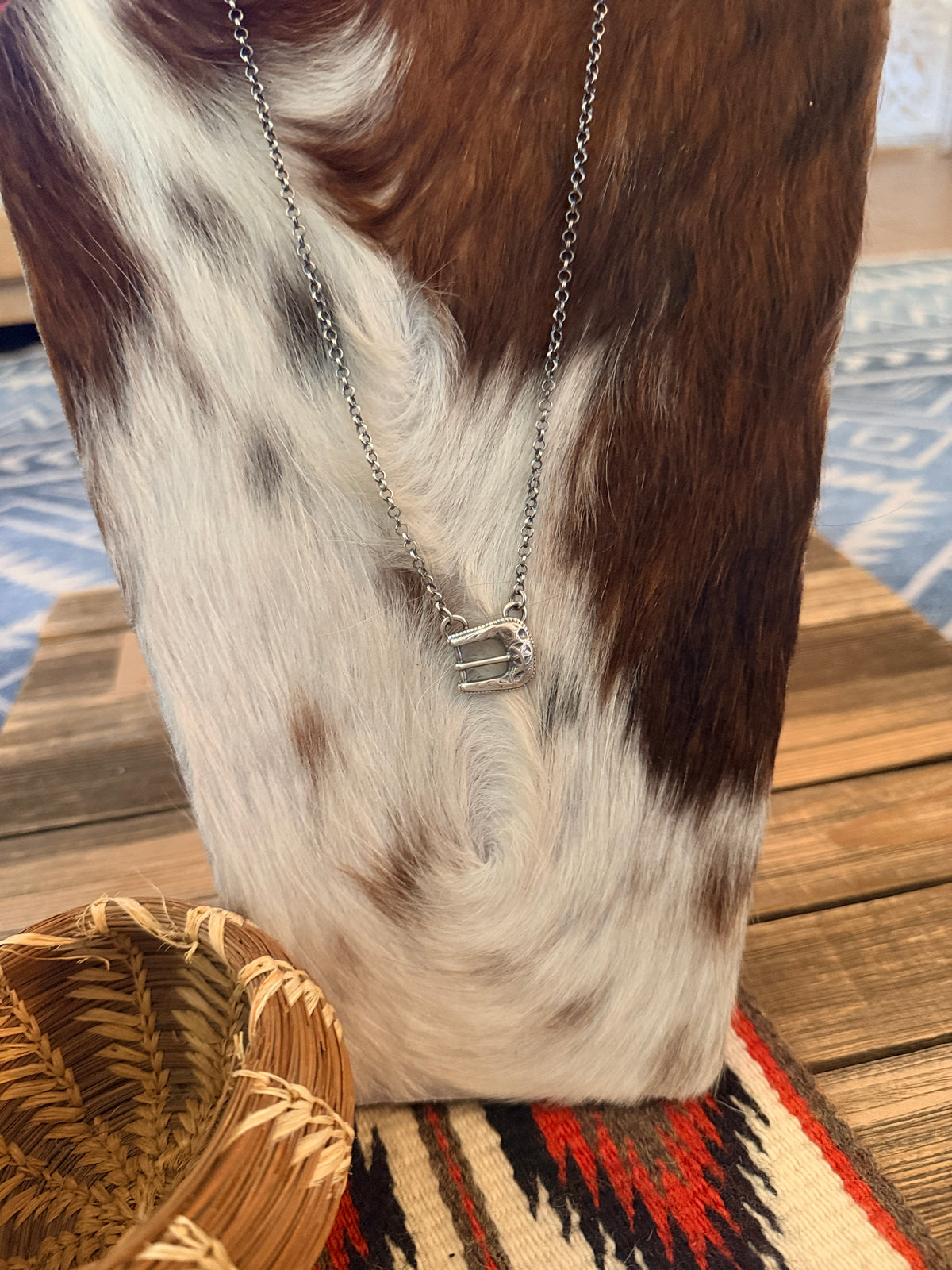 Handcrafted Sterling Silver Belt Buckle Necklace