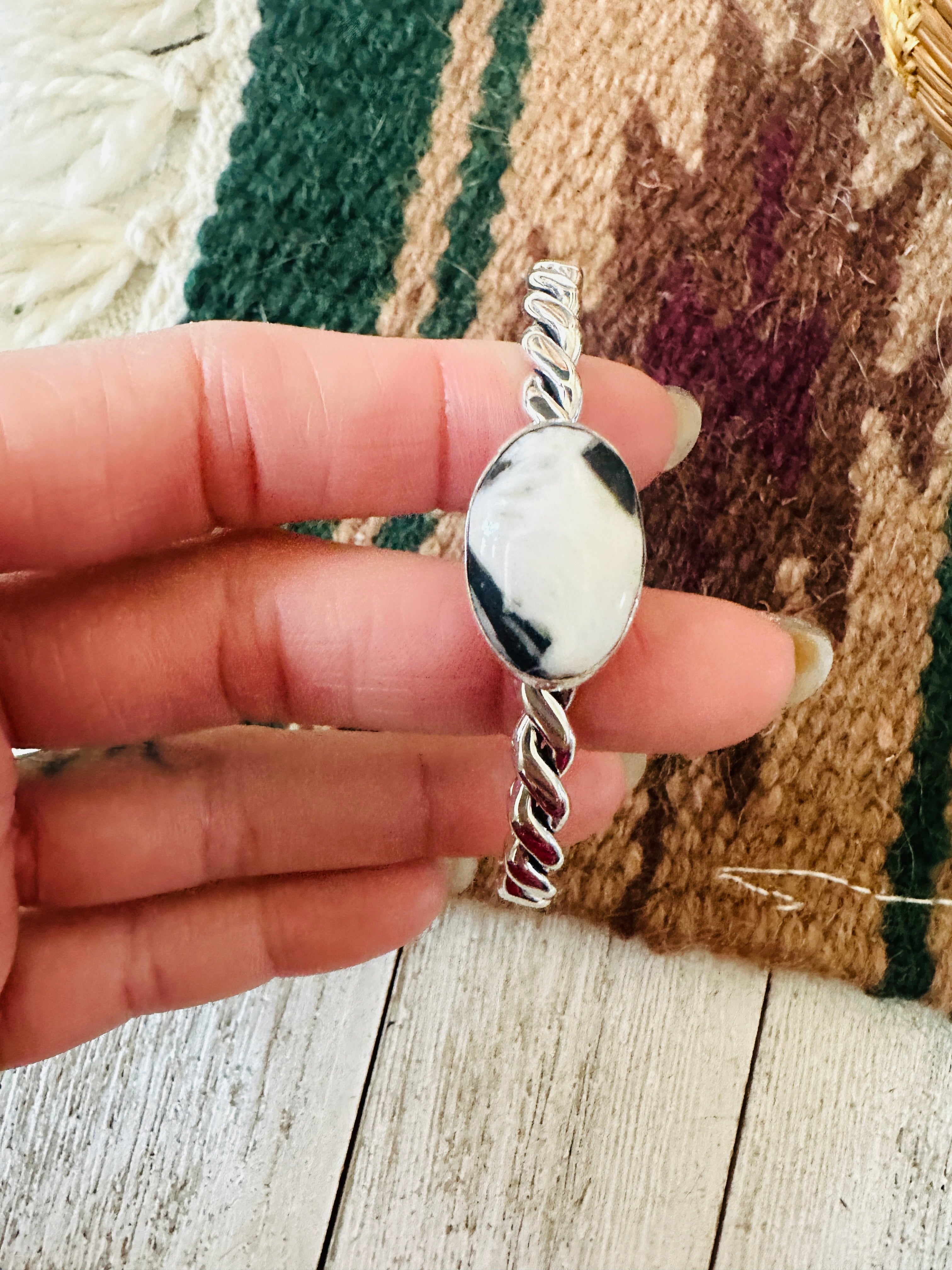 Navajo White Buffalo & Sterling Silver Cuff Bracelet