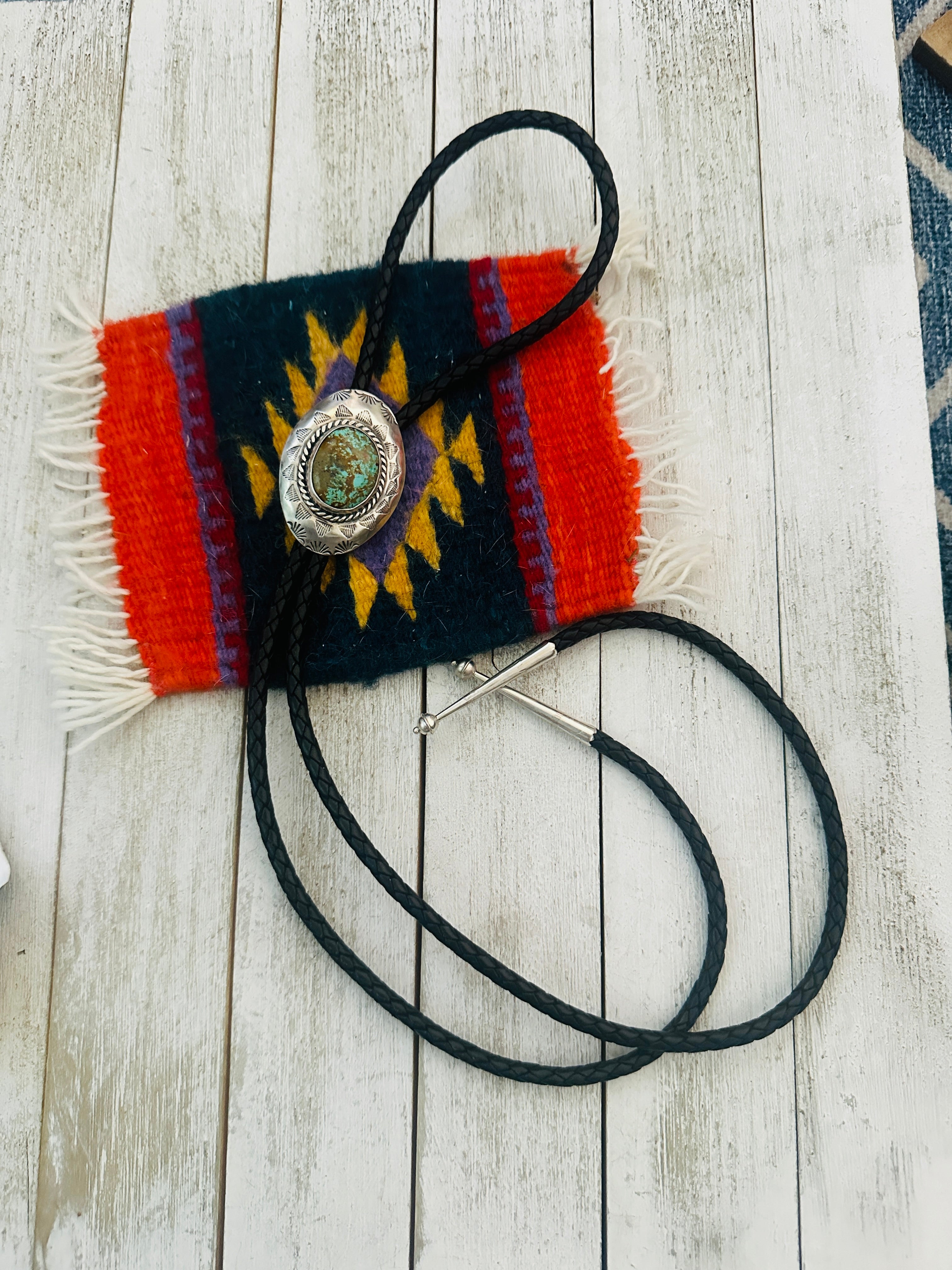 Navajo Sterling Silver & Royston Turquoise Bolo Tie