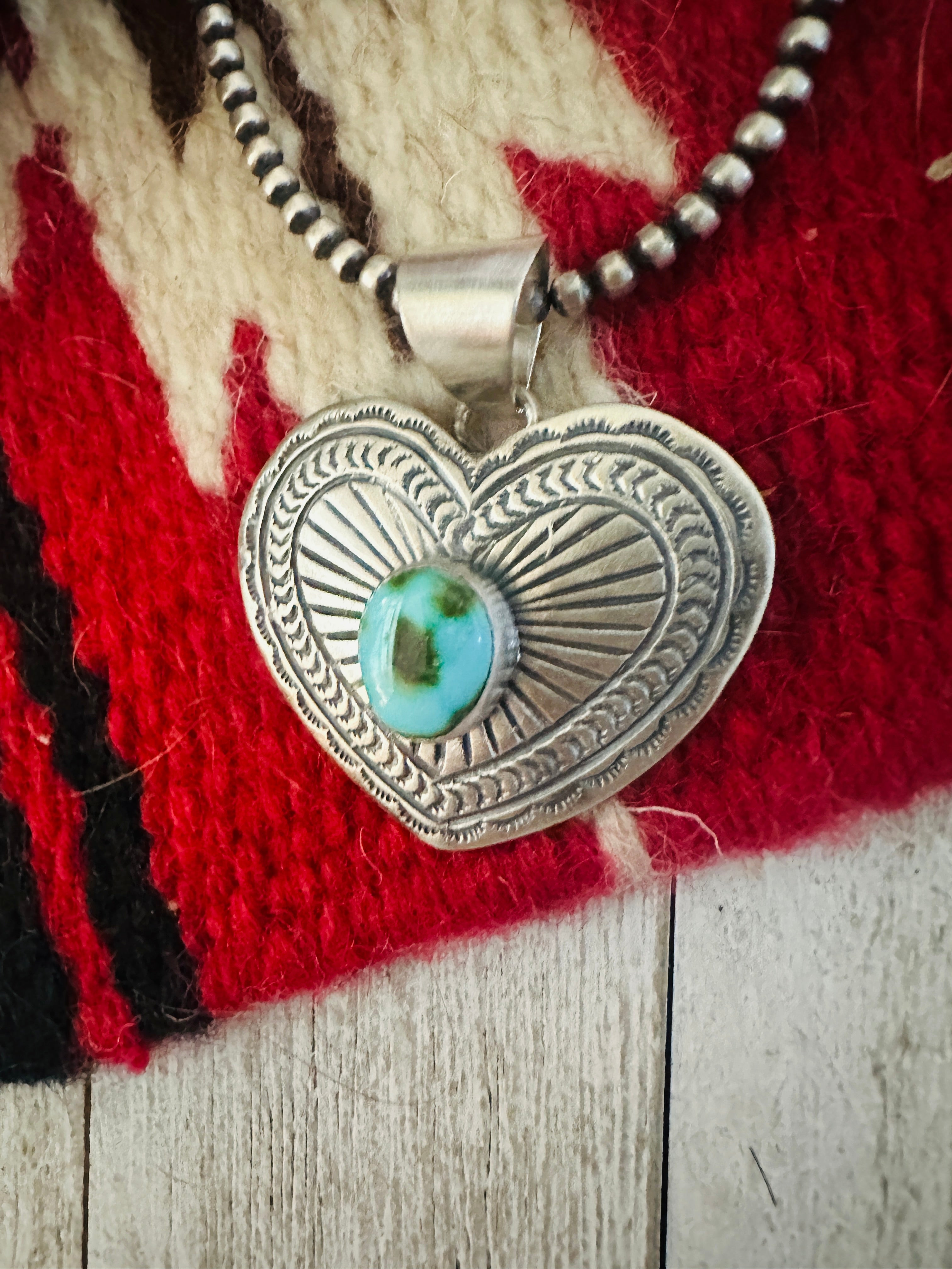 Navajo Sonoran Mountain Turquoise & Sterling Silver Heart Pendant