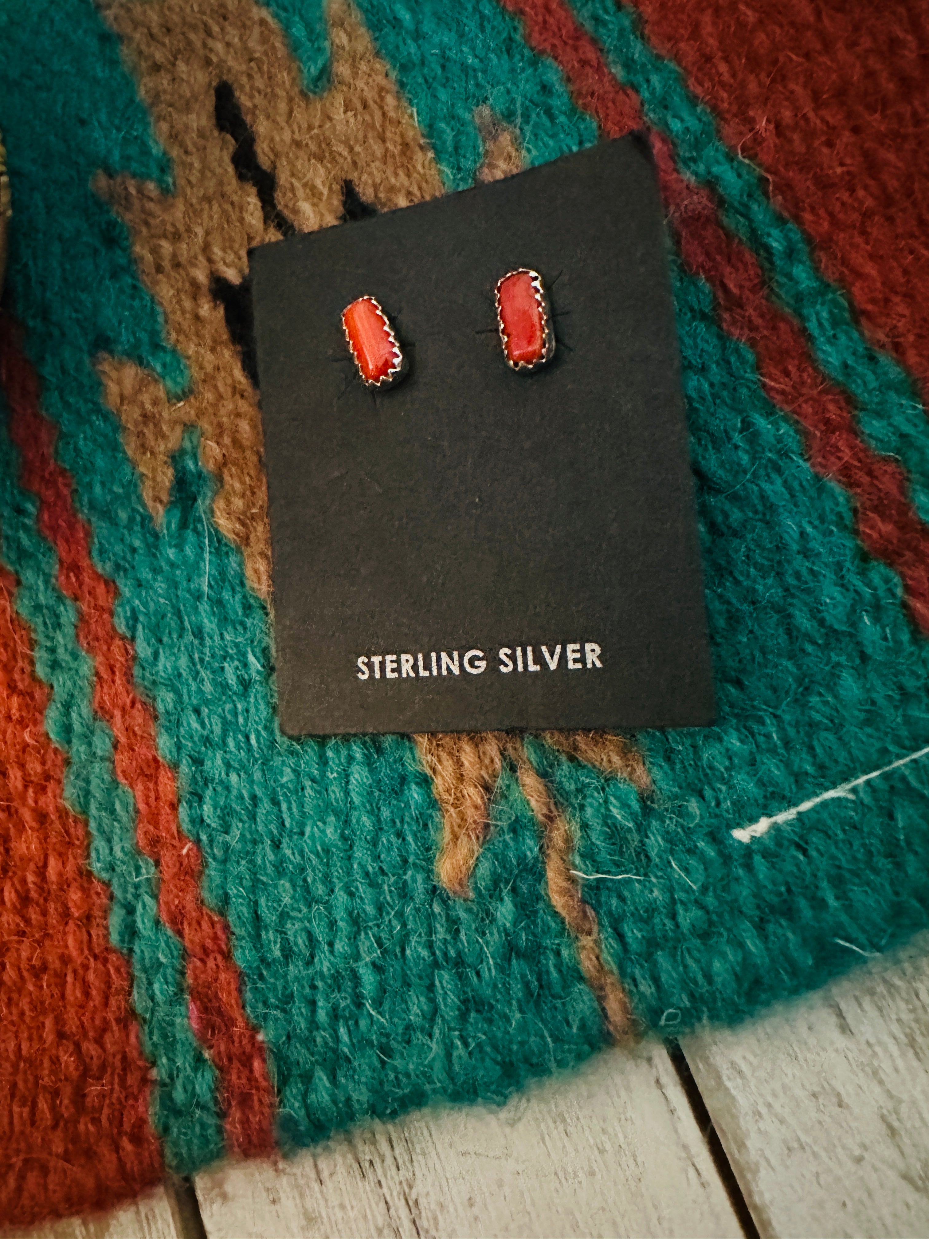 Navajo Coral and Sterling Silver Stud Earrings