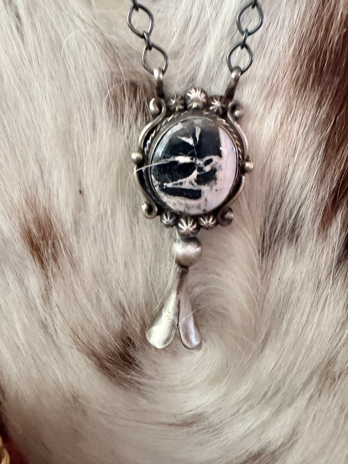 Handcrafted White Buffalo & Sterling Silver Blossom Necklace by Sheila Becenti
