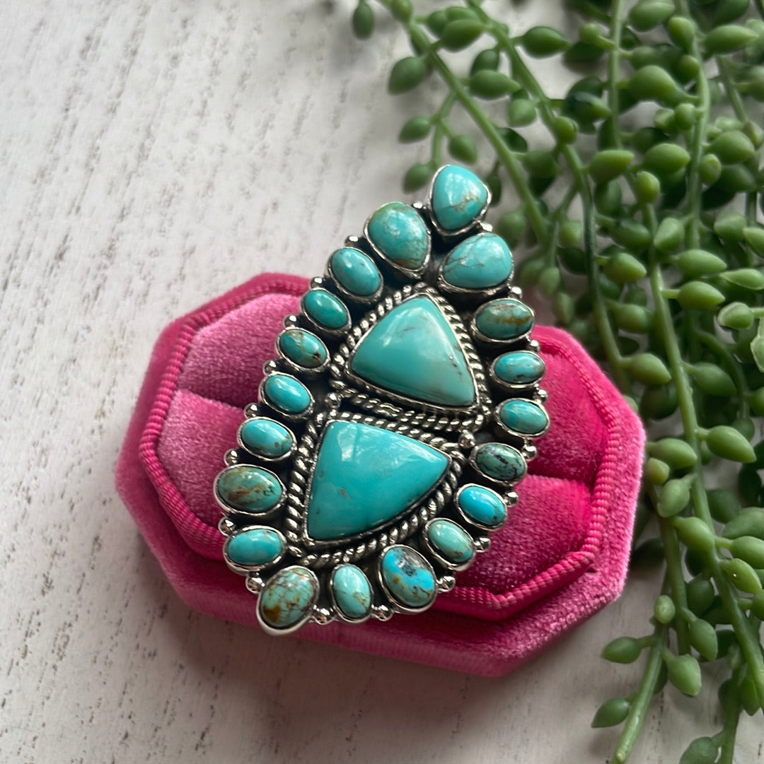 Nizhoni Handmade Turquoise & Sterling Silver Adjustable Statement Ring