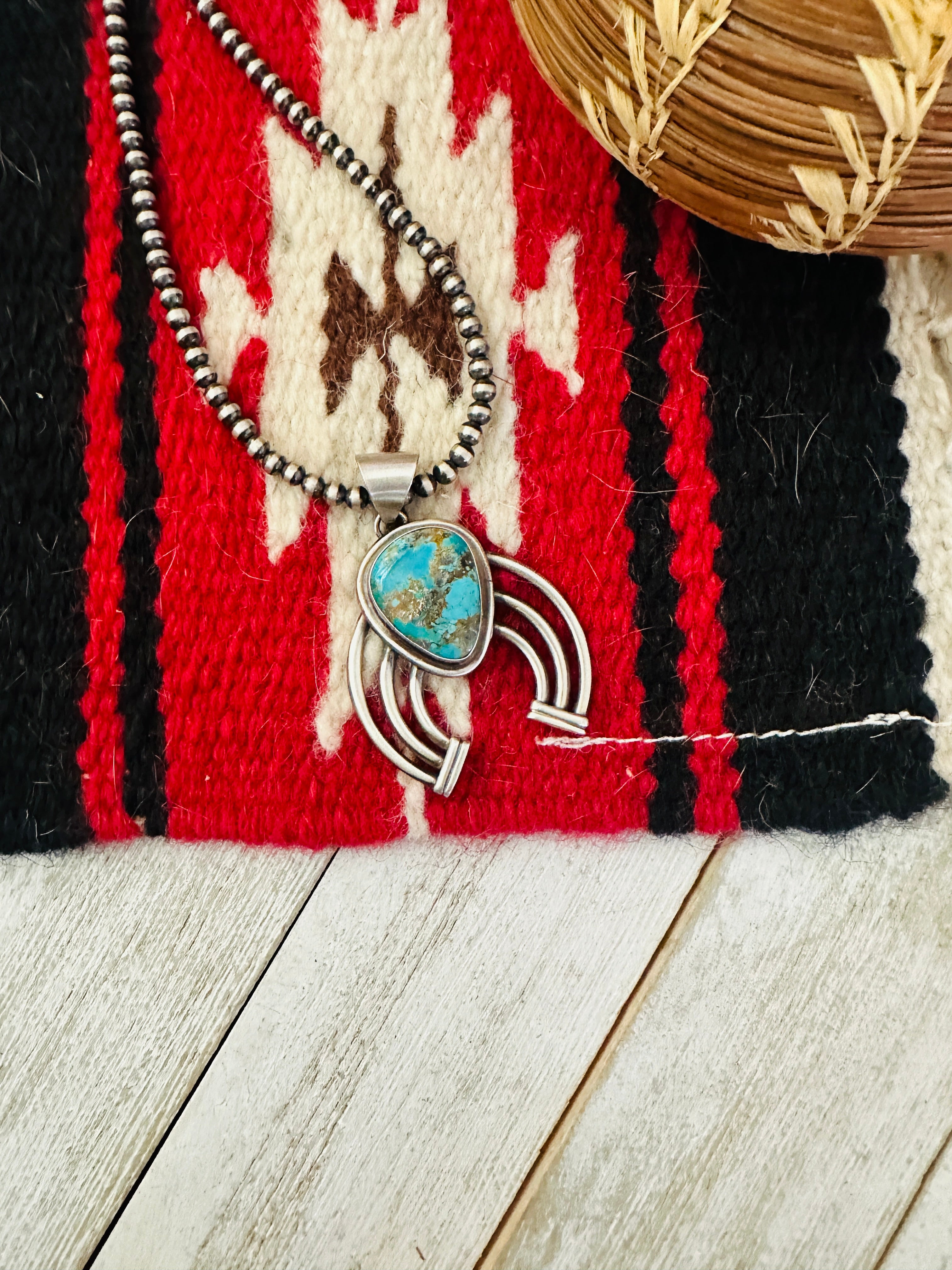 Navajo Sterling Silver & Turquoise Naja Pendant