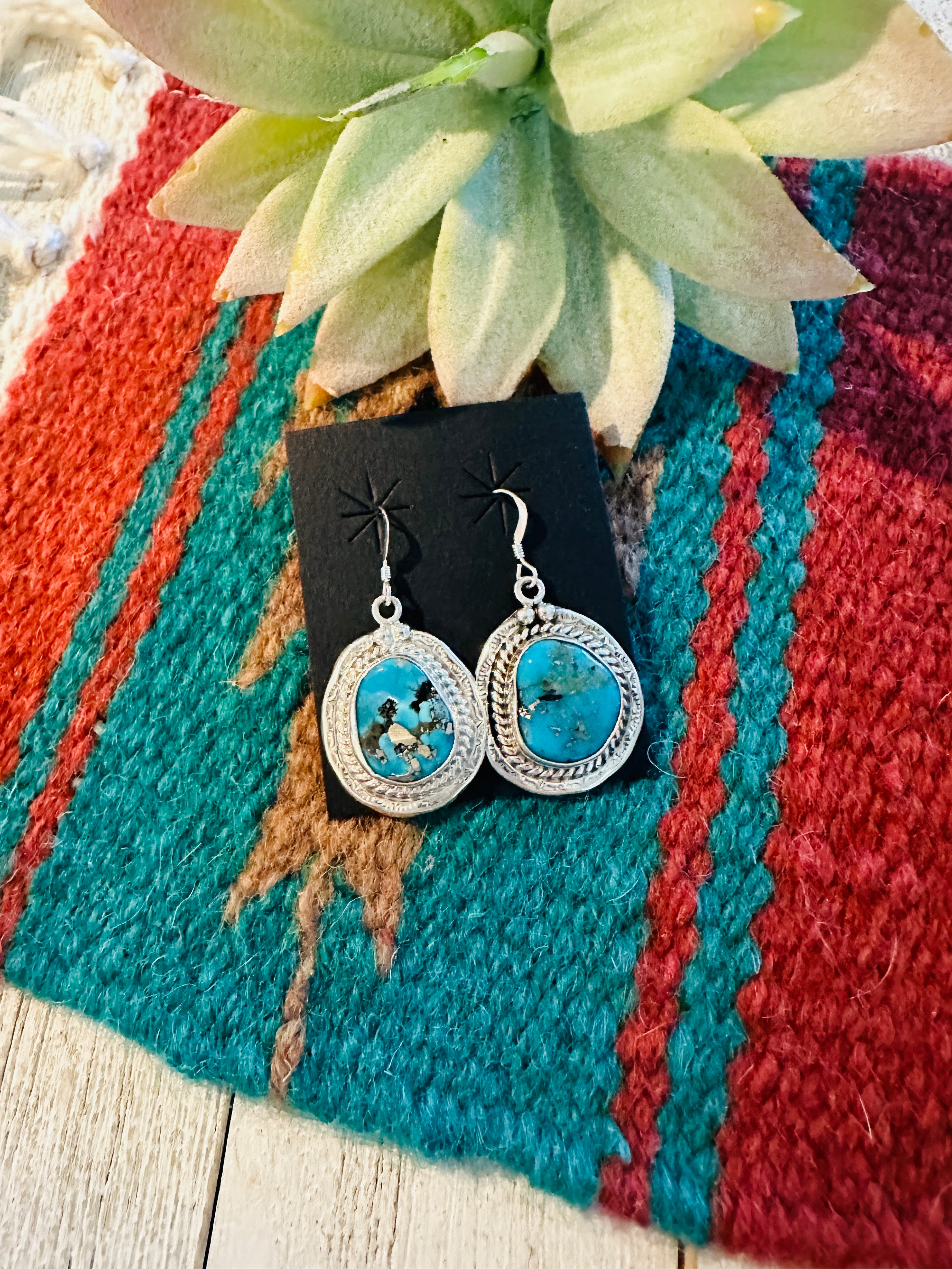 Navajo Morenci Turquoise & Sterling Silver Dangle Earrings