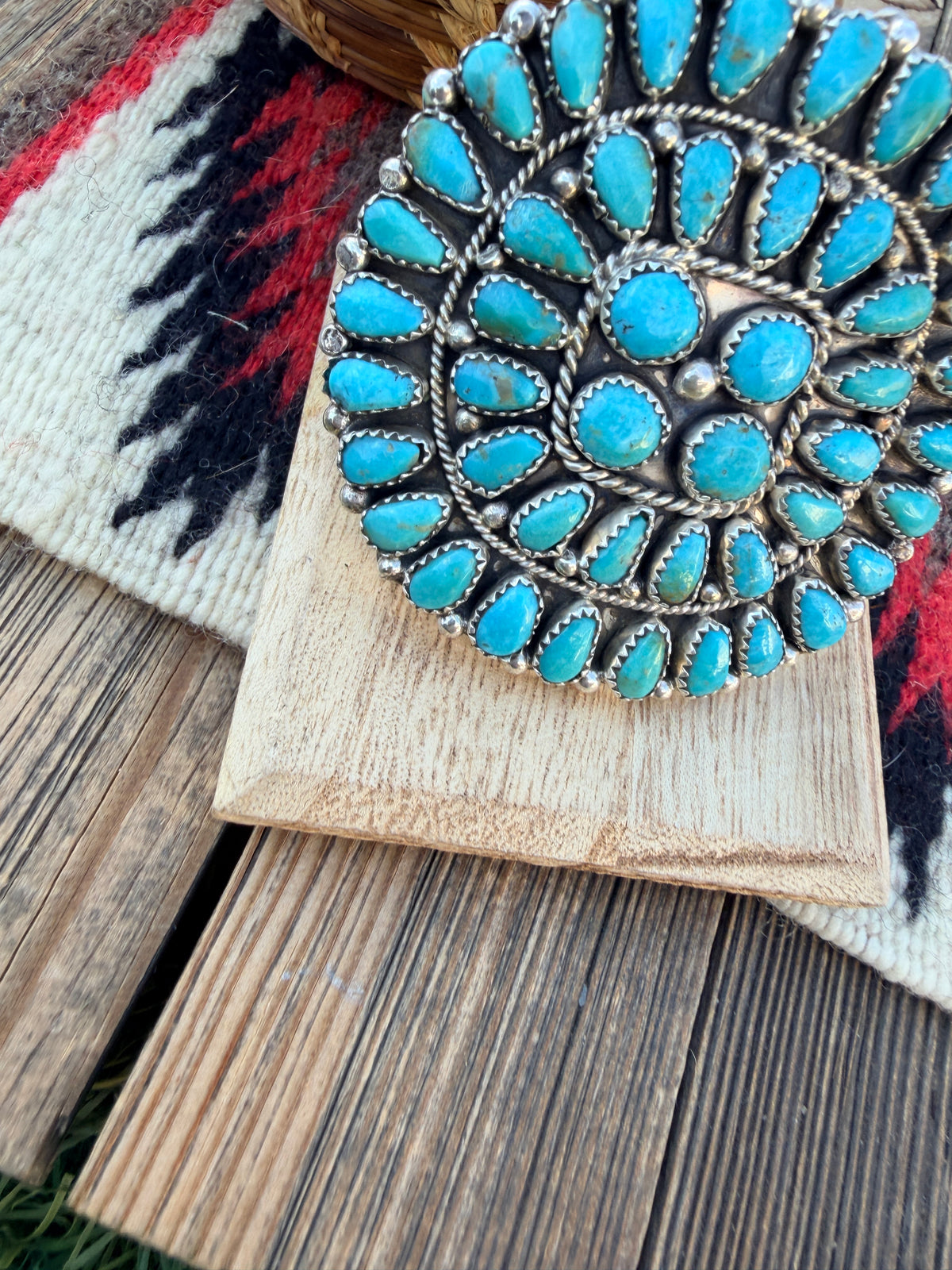Handcrafted Turquoise & Sterling Silver Cluster Adjustable Ring by Eunice Wilson