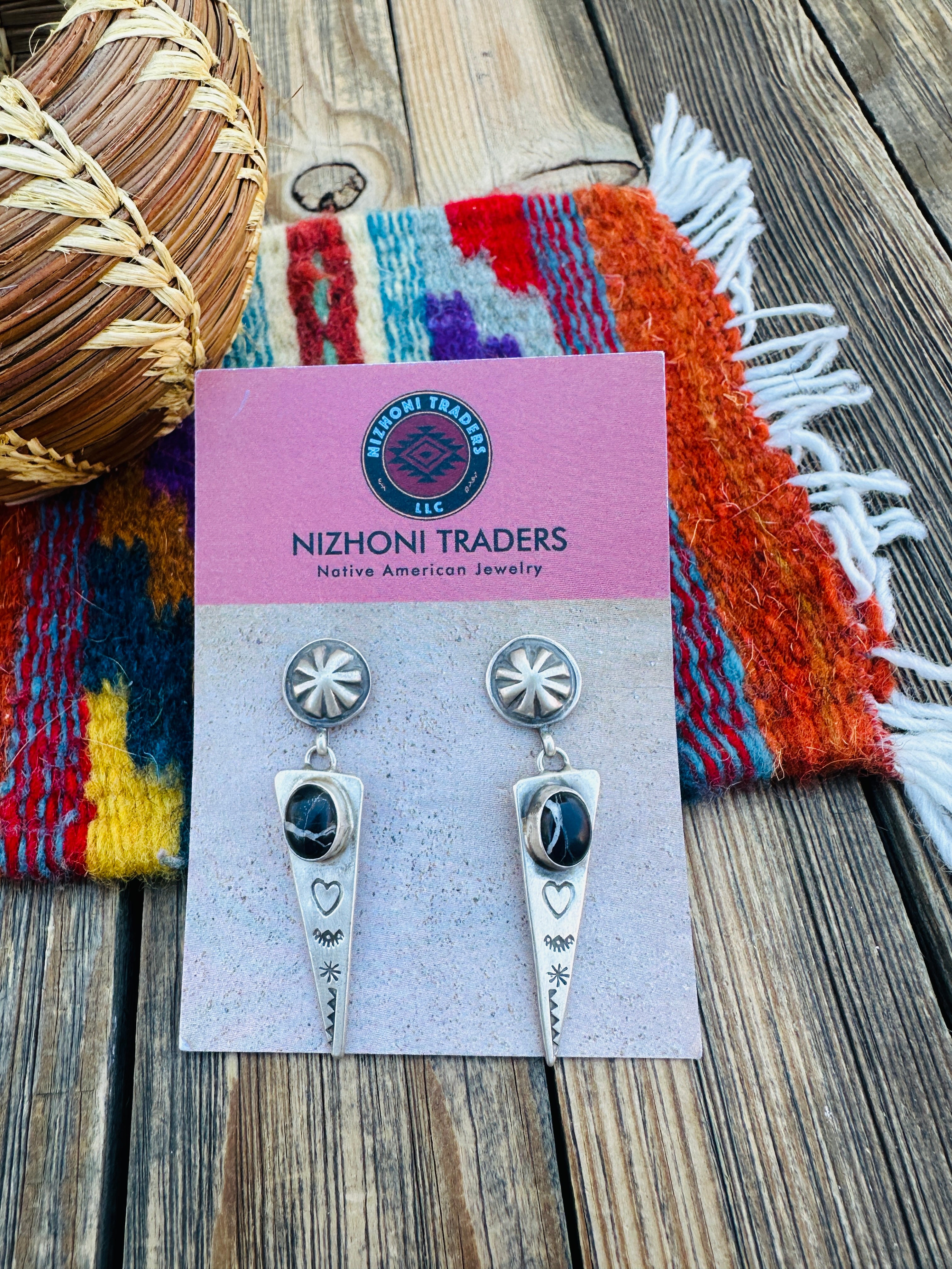 Handcrafted White Buffalo & Sterling Silver Dangle Earrings by Dakota Willie
