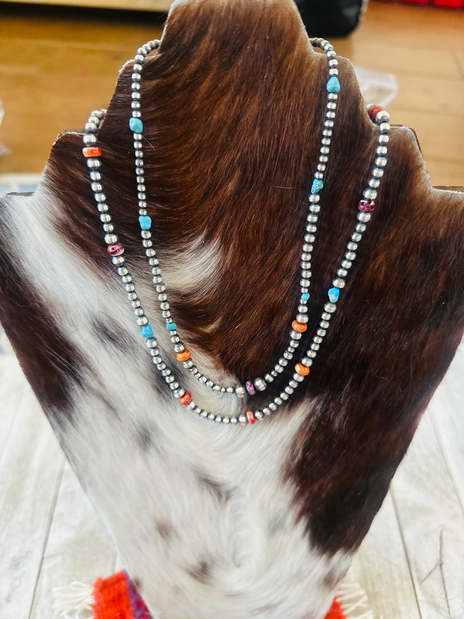 Handcrafted Sterling Silver, Spiny Oyster & Turquoise Beaded Necklace